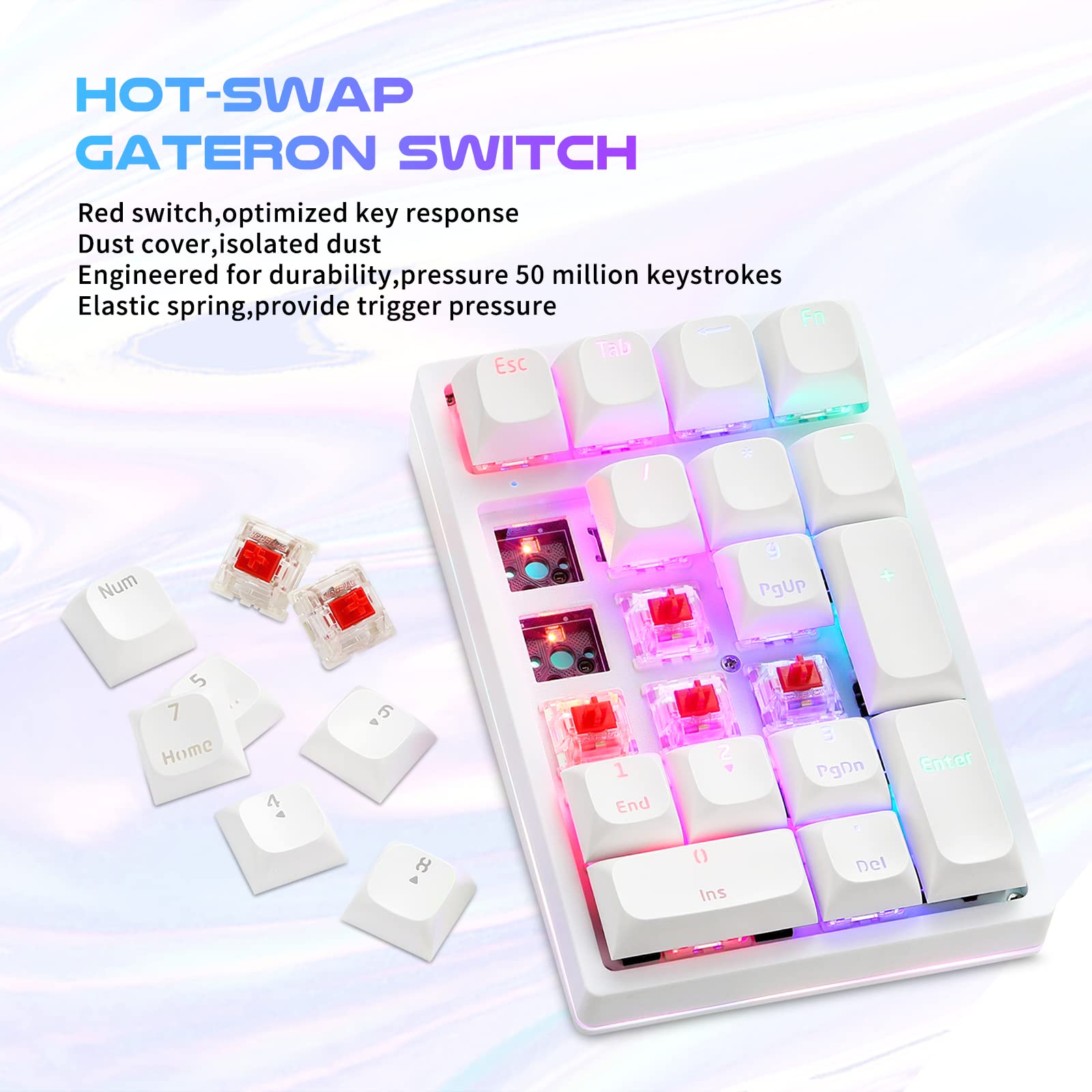 Motospeed Mechanical Numeric Keypad Hot Swap Gateron Switch Wired Gaming Keypad Rgb Backlit Pbt Keycap 21 Keys Mini Numpad Porta