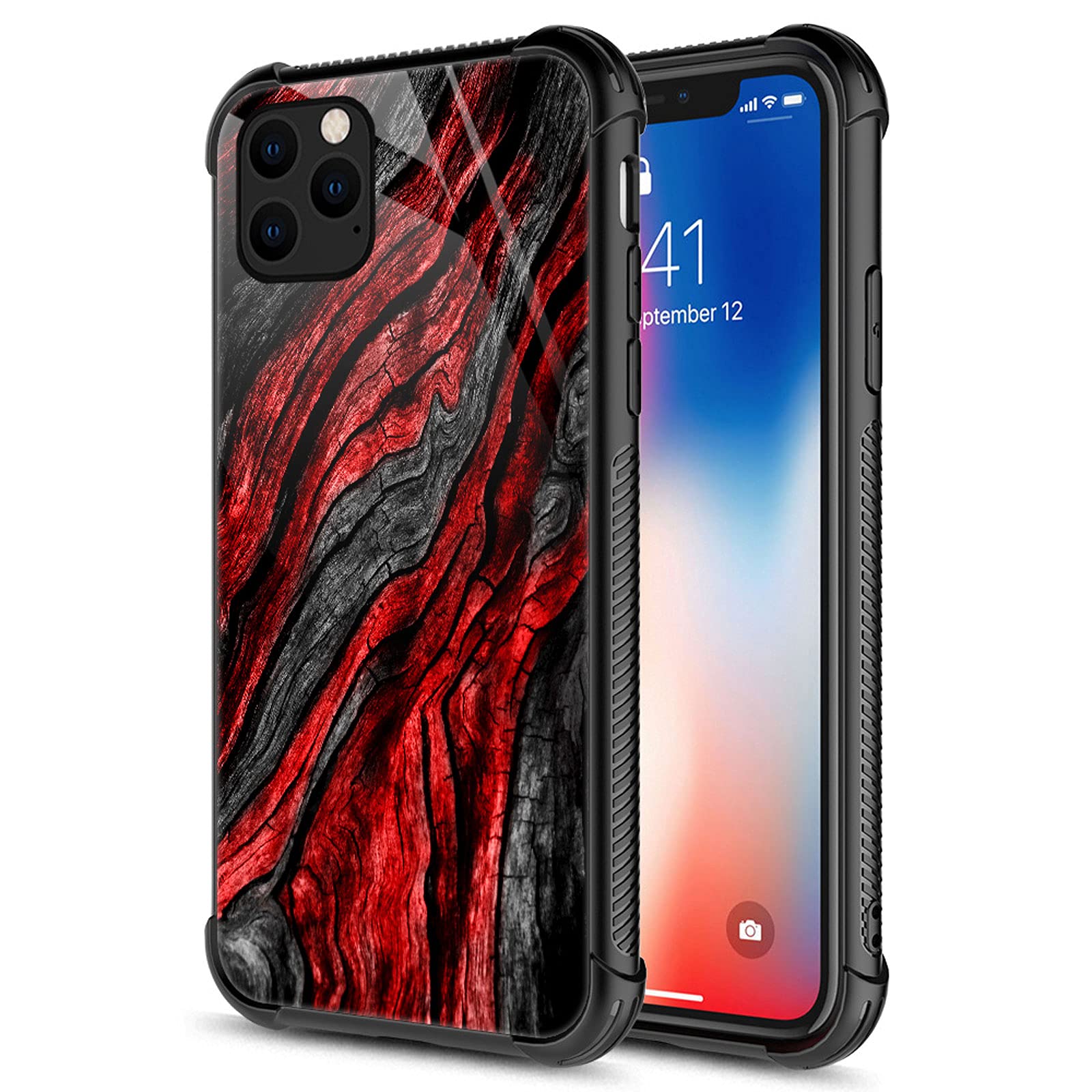 Carloca Compatible With Iphone 13 Case,1 Black Red Wood Grain Identity Graphic Design Shockproof Anti Scratch Hard Acrylic Case