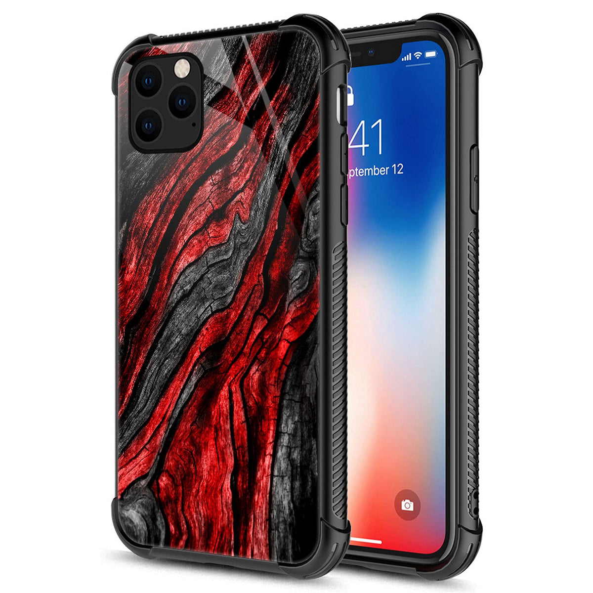 Carloca Compatible With Iphone 13 Case,1 Black Red Wood Grain Identity Graphic Design Shockproof Anti Scratch Hard Acrylic Case