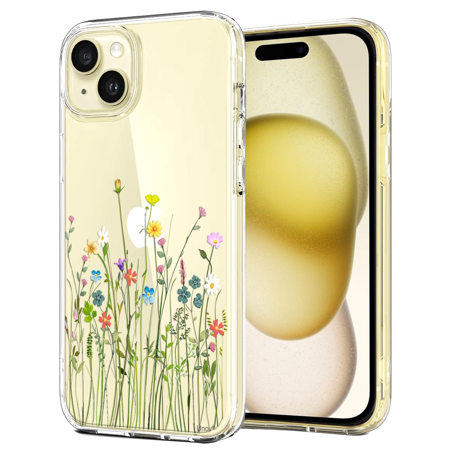 Unov Case Compatible with iPhone 15 Case Clear with Design Embossed Floral Pattern Soft TPU Bumper Slim Protective 6.1 Inch (Flo