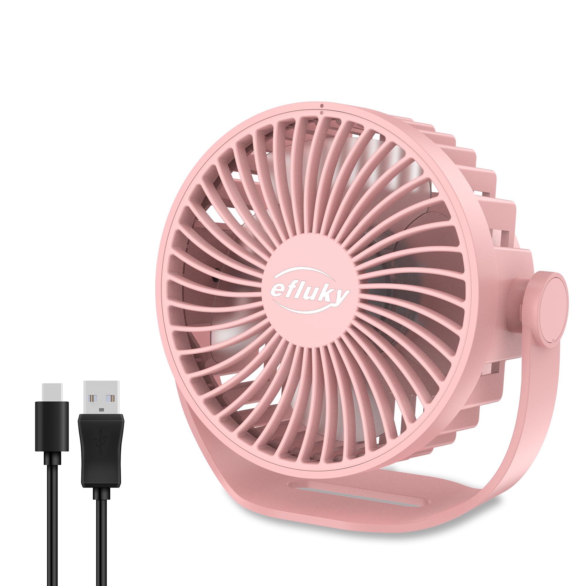 Efluky Usb Small Desk Fan, 3 Speeds Usb Rechargeable Fan Built In Battery, 360 Adjustment Portable Mini Fan Suitable For Home, O