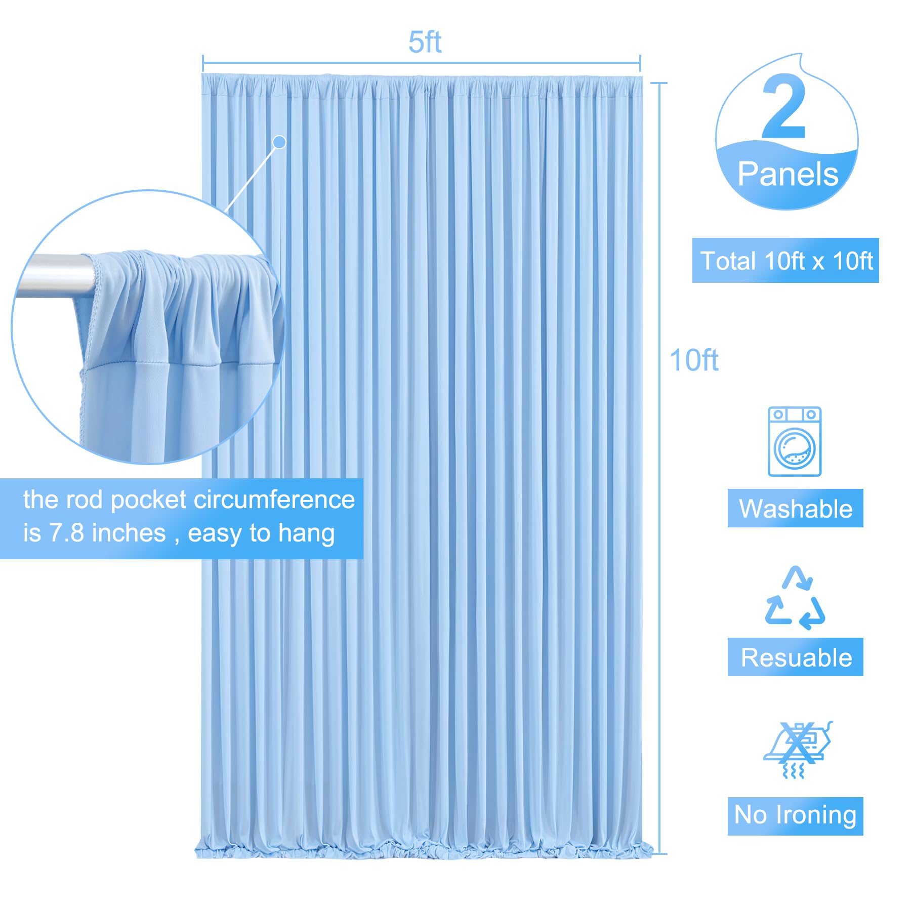 10Ft X 10Ft Baby Blue Backdrop Curtains Panels For Baby Shower Parties Wrinkle Free Fabric Backdrop Drapes Decorations Cloth For