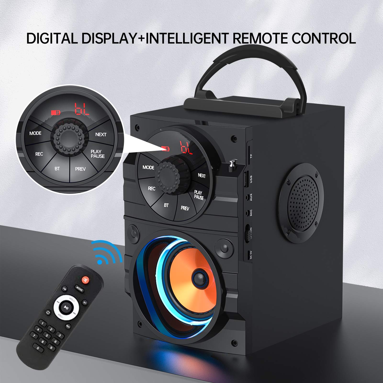 Portable Big Bluetooth Speakers With Light, Wireless With Subwoofer, Fm Radio, Led Lights, Eq, Booming Bass, Bluetooth 4.2 Stere