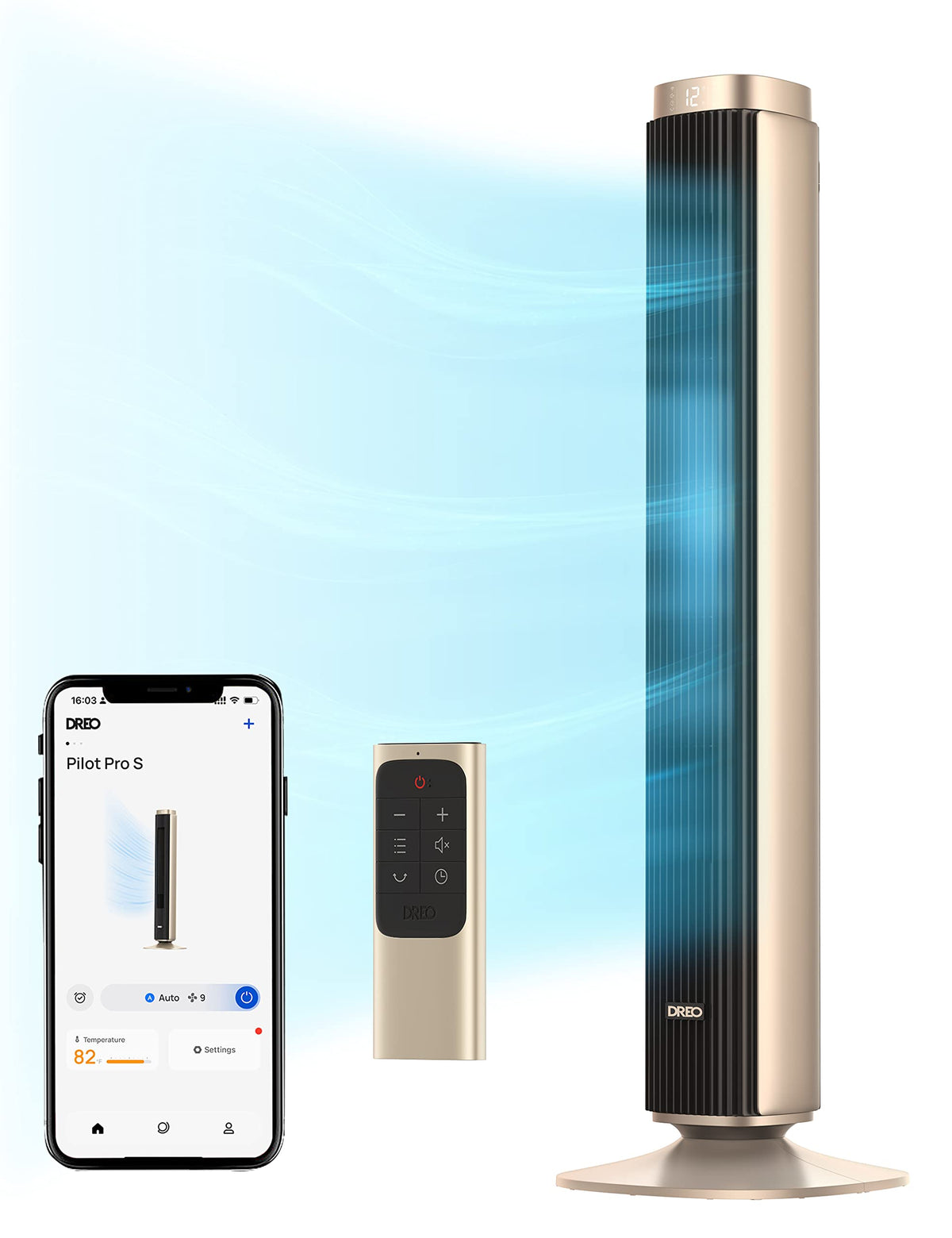 Dreo Tower Fan Smart Voice Control, 25 Db Quiet Dc Portable Bladeless Fan, Works With Alexa, Google, App, Remote, 90