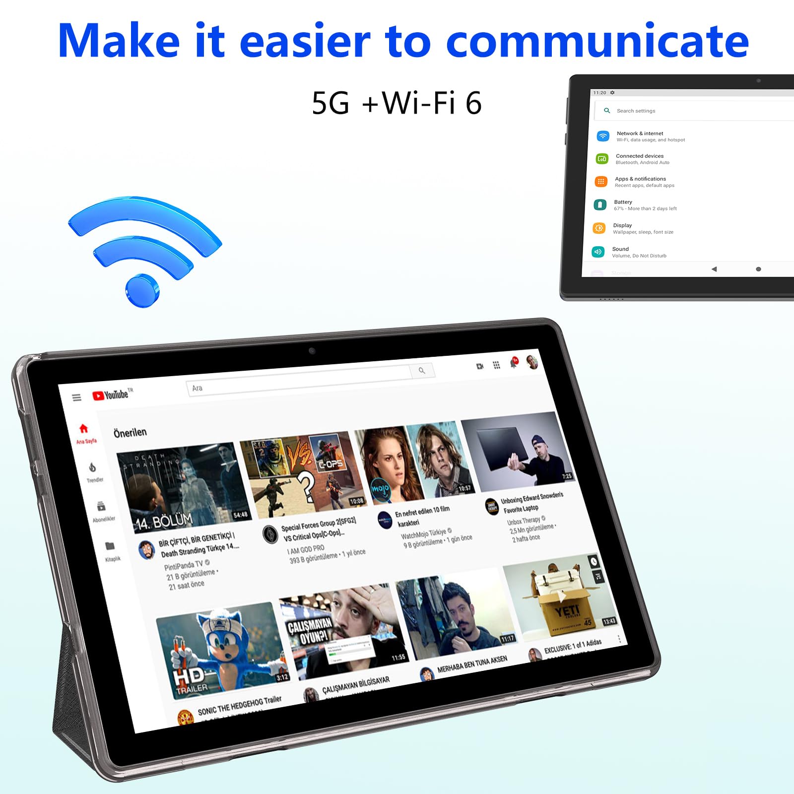 Tablet With Keyboard, 10 Inch Tablet 2 In 1 Tablets, 128Gb+6Gb Android Tableta Pc, 1.8Ghz Quad Core 1280*800 10.1'' Fhd 8Mp Dual
