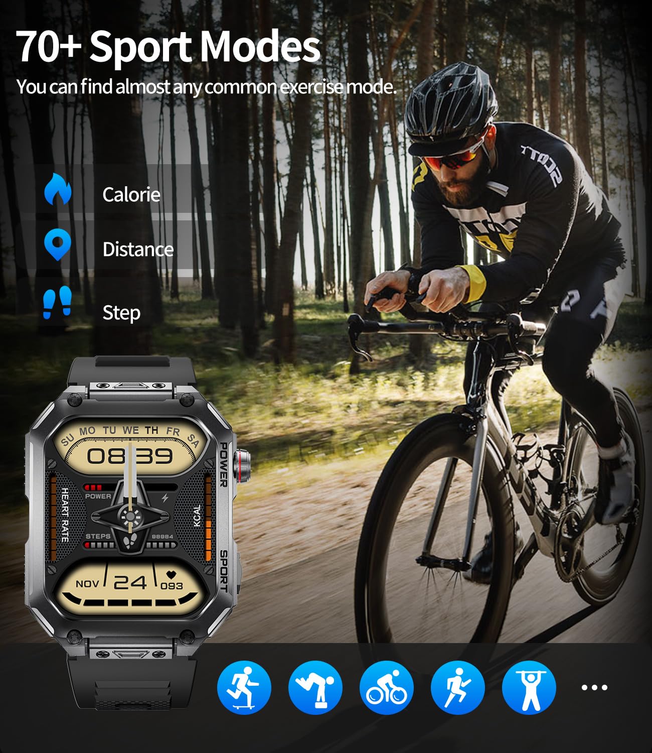 Lige Military Smart Watches For Men, 1.96 ' ' Hd Screen With Answer Make Call Smart Watch For Ios Android, Fitness Tracker With