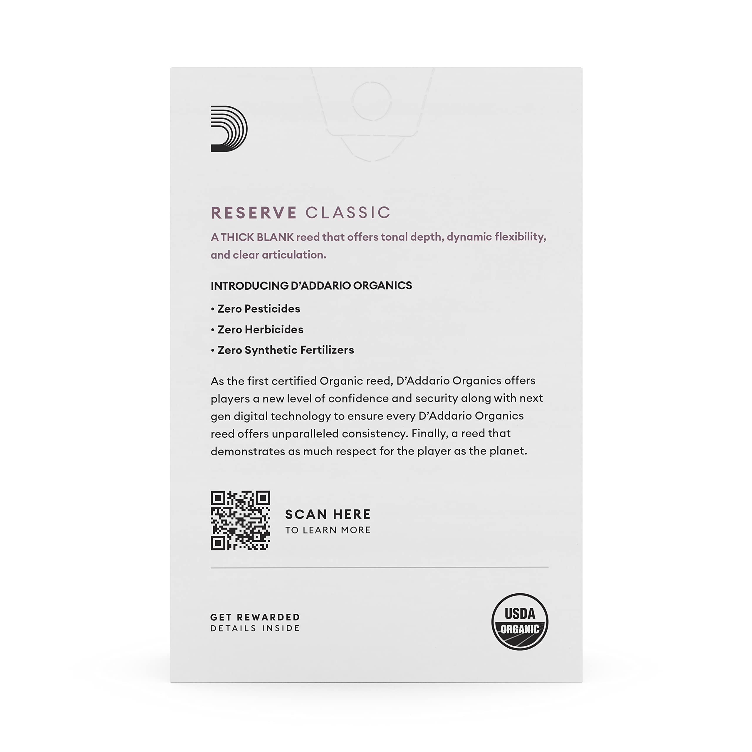 Daddario Organic Reserve Classic Bb Clarinet Reeds   Filed, Strength 4.5, 10 Pack