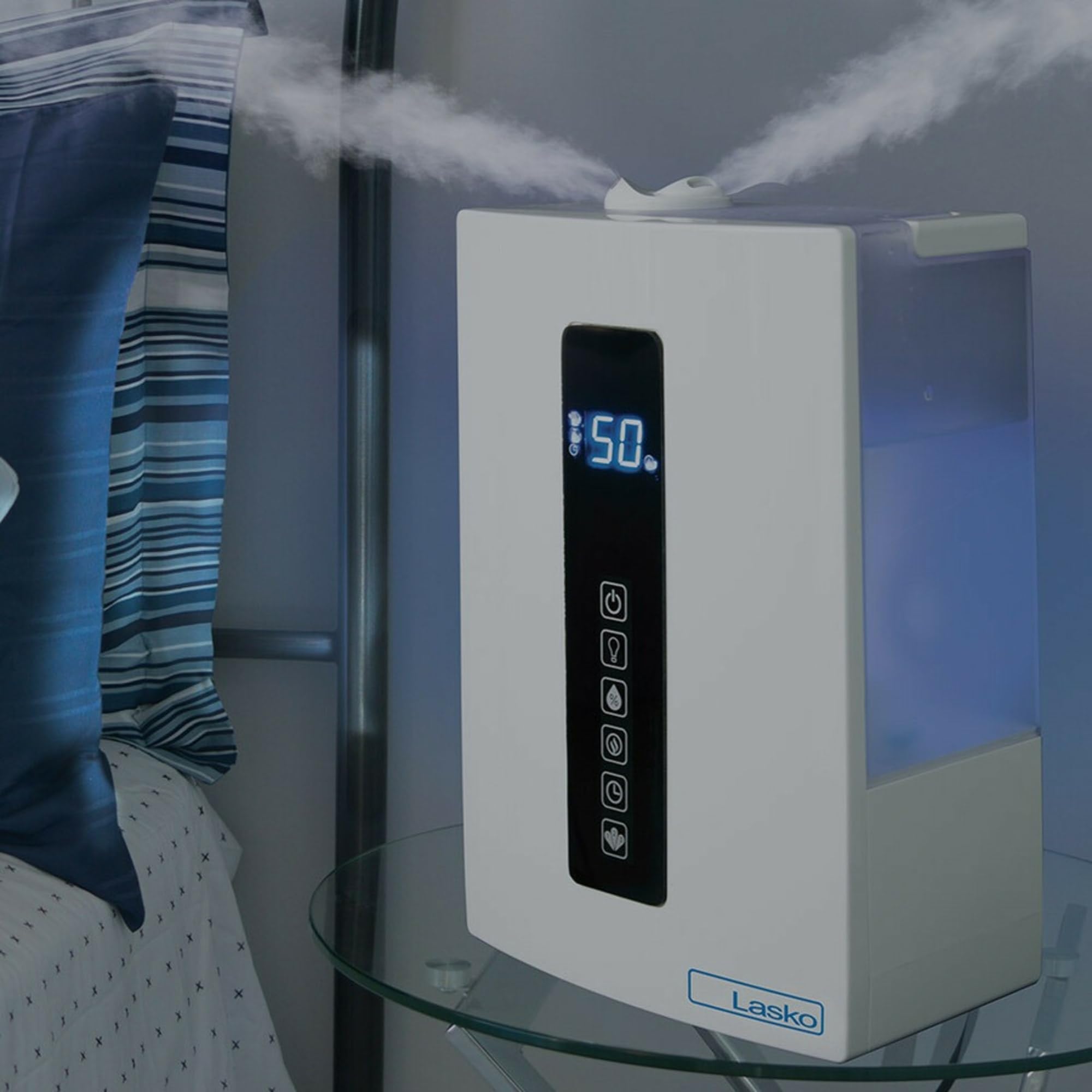 Lasko Uh300 Warm And Cool Humidistat And Timer, Quiet, Soothing Ultrasonic Dual Mist Humidifiers For Baby Nursery, Bedroom, Kids