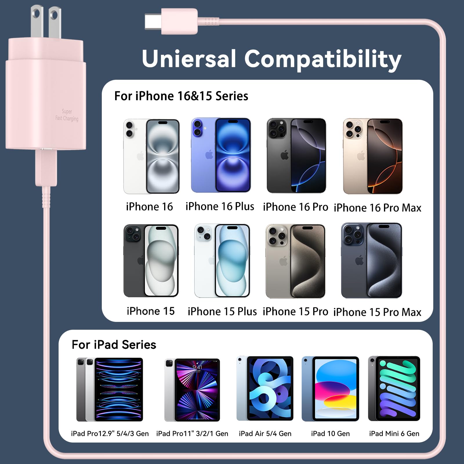 Usb C Phone 16 15 Pro Max Charger Fast Charging Block, 30W Usb C Charger With 10Ft Usb C Fast Charging Long Cable Cord For Phone