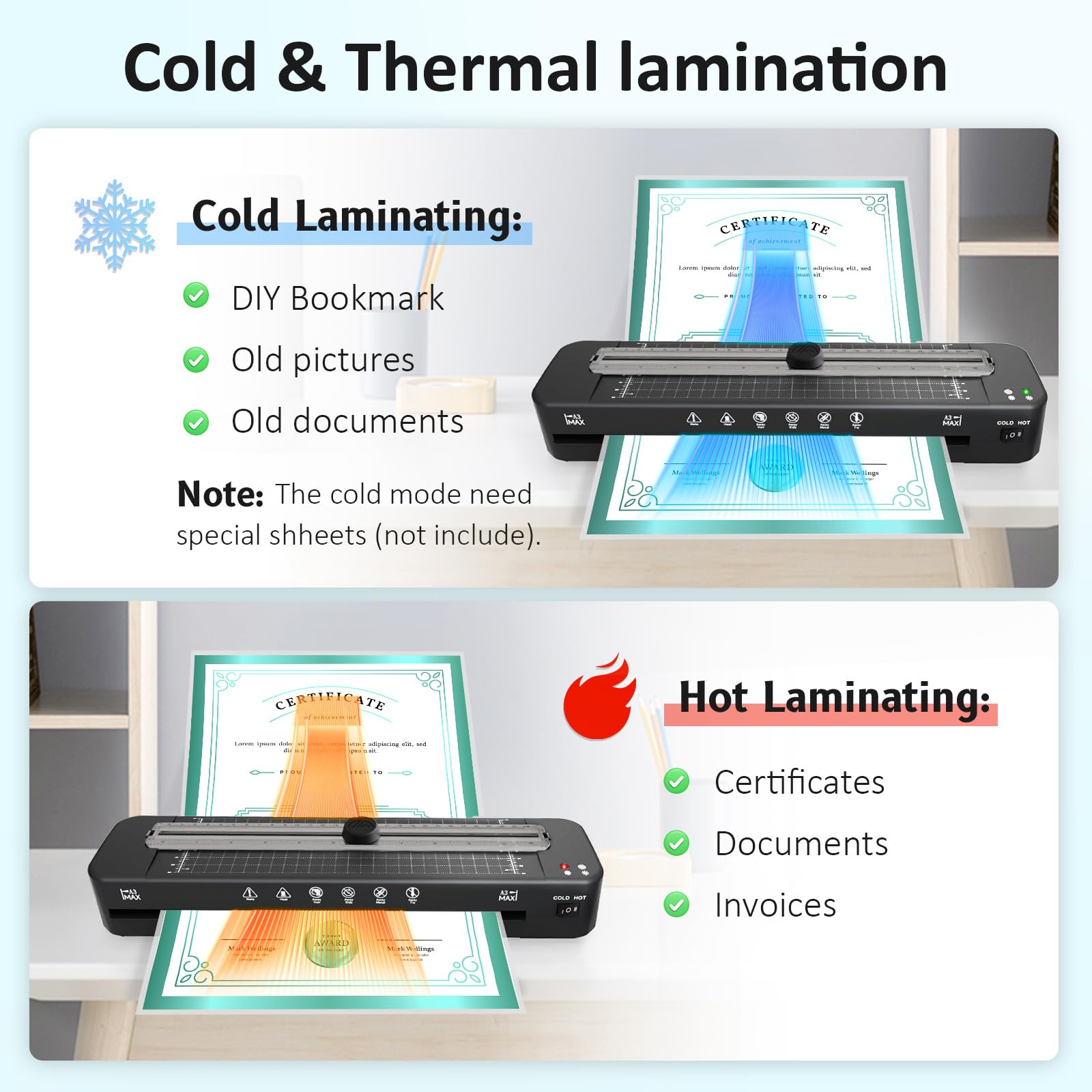 13 Inch Laminator Machine   11X17 Laminator With 50 Sheets, Cold & Thermal, Built In Paper Cutter & Corner Rounder, A3 Laminatin