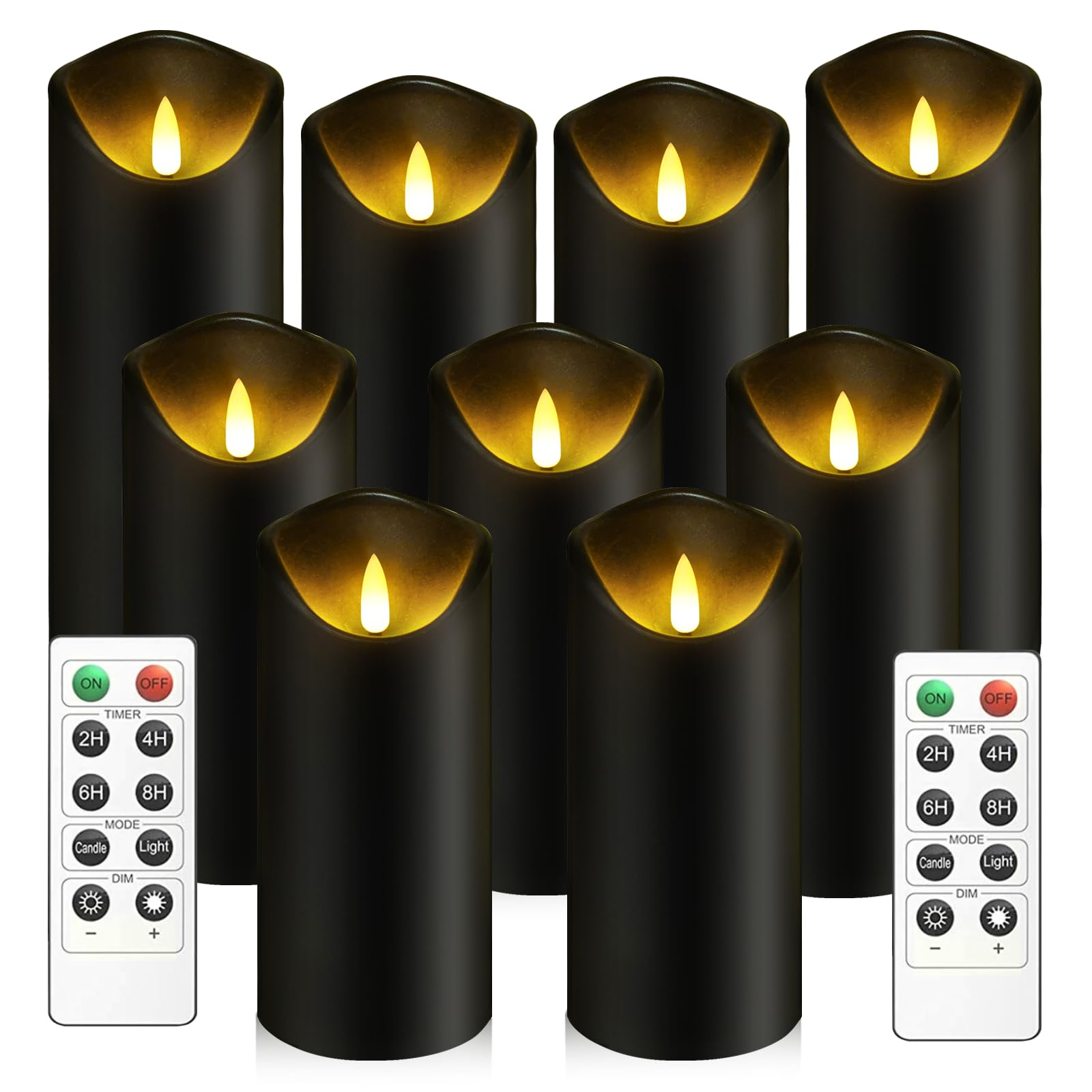 Kakoya Flickering Flameless Candles, Battery Operated Acrylic Led Pillar Candles With Remote Control And Timer, Set Of 9 (Black)