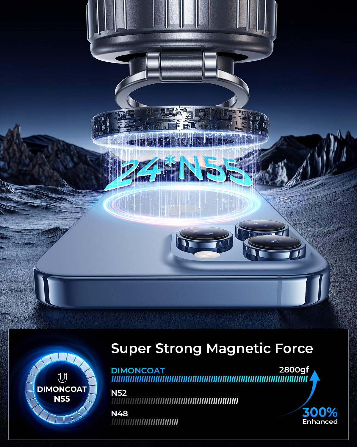 Dimoncoat 2025 Upgraded Metal 360 Adjustable Vacuum Suction Cup Phone Mount [109Lb Suction], Magnetic Phone Holder For Car, Fold