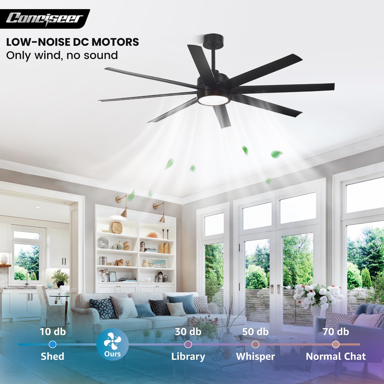 Modern Ceiling Fans With Lights, 65 Inch Ceiling Fan With Light And Remote For Bedroom Living Room Kitchen Office, Indoor/Outdoo