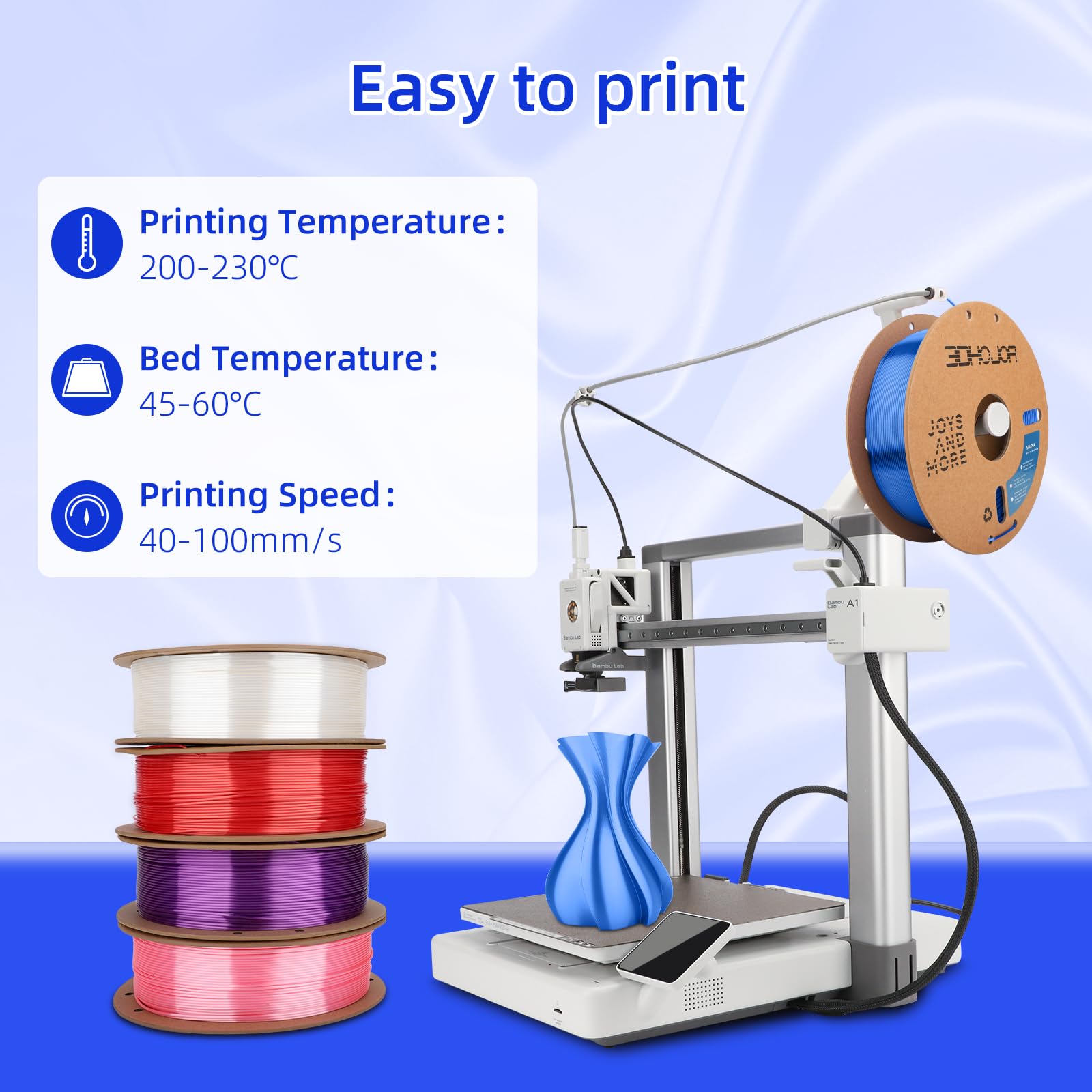 3Dhojor Silk Gold Pla Filament 1.75Mm, Pla Filament 1.75Mm Silk Shiny 3D Printer Filament, 1Kg Cardboard Spool (2.2Lbs), Dimensi