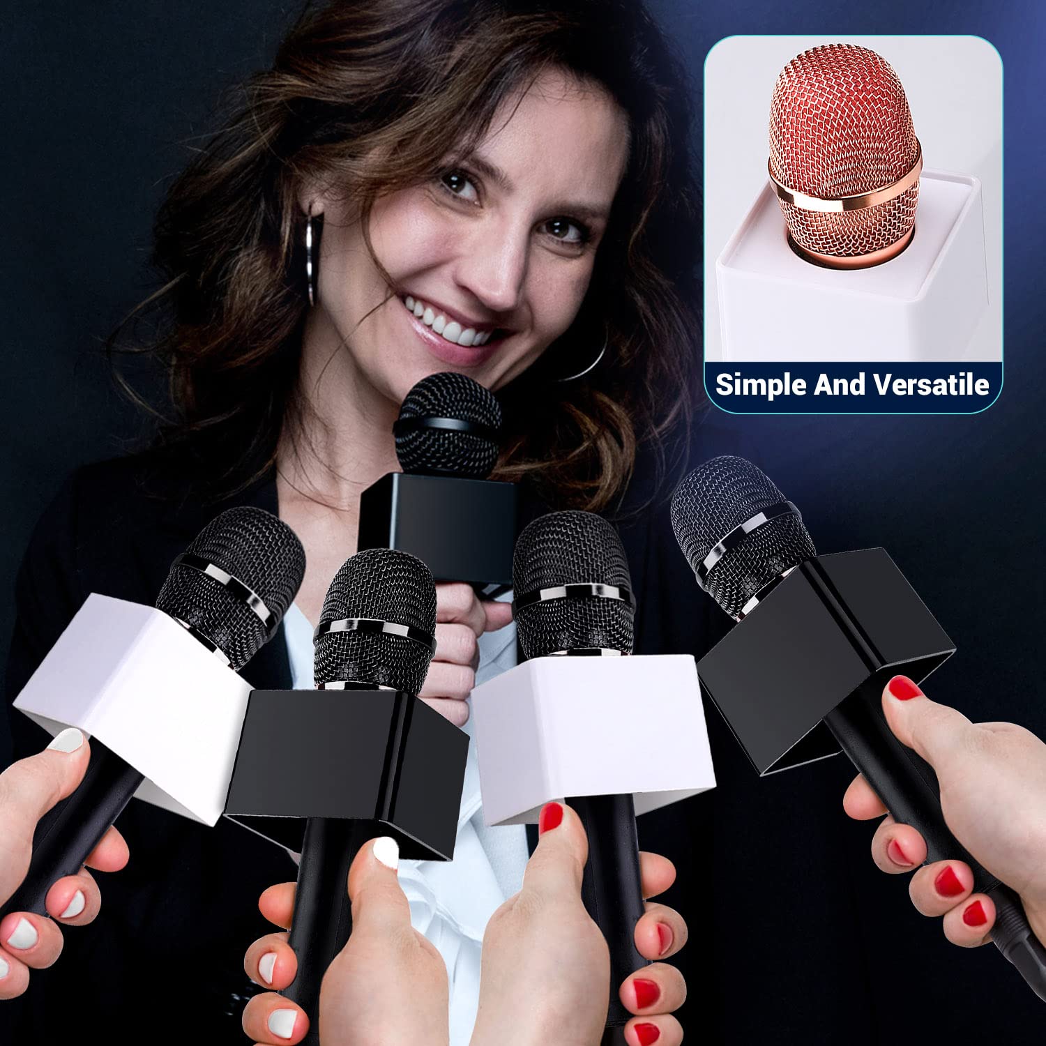 Facmogu 4Pcs Black & White Microphone Flag Station, Portable Square Cube Shaped Interview Mic Flag Station With Foam, Microphone Flag Microphone Accessories For Interview Ktv Reporter Host