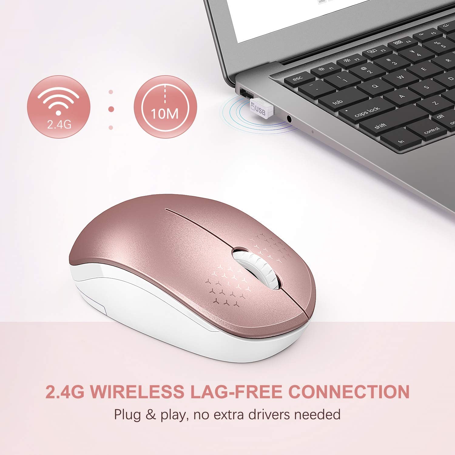 Seenda Wireless Mouse, 2.4G Noiseless Mouse With Usb Receiver Portable Computer Mice For Pc, Tablet, Laptop, Notebook   Rose Gol