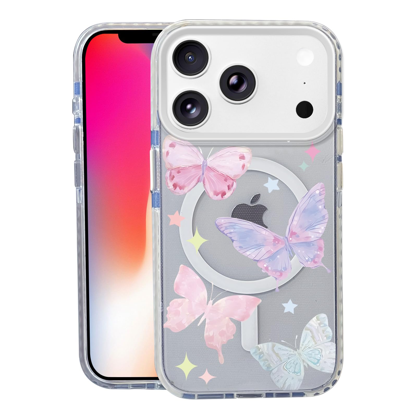 Nimeey Colorful Butterfly for iPhone 17 Pro Max Case,MagSafe Compatible,Matte Soft Slim Shockproof Cover,Anti-Fingerprint,Anti-Y
