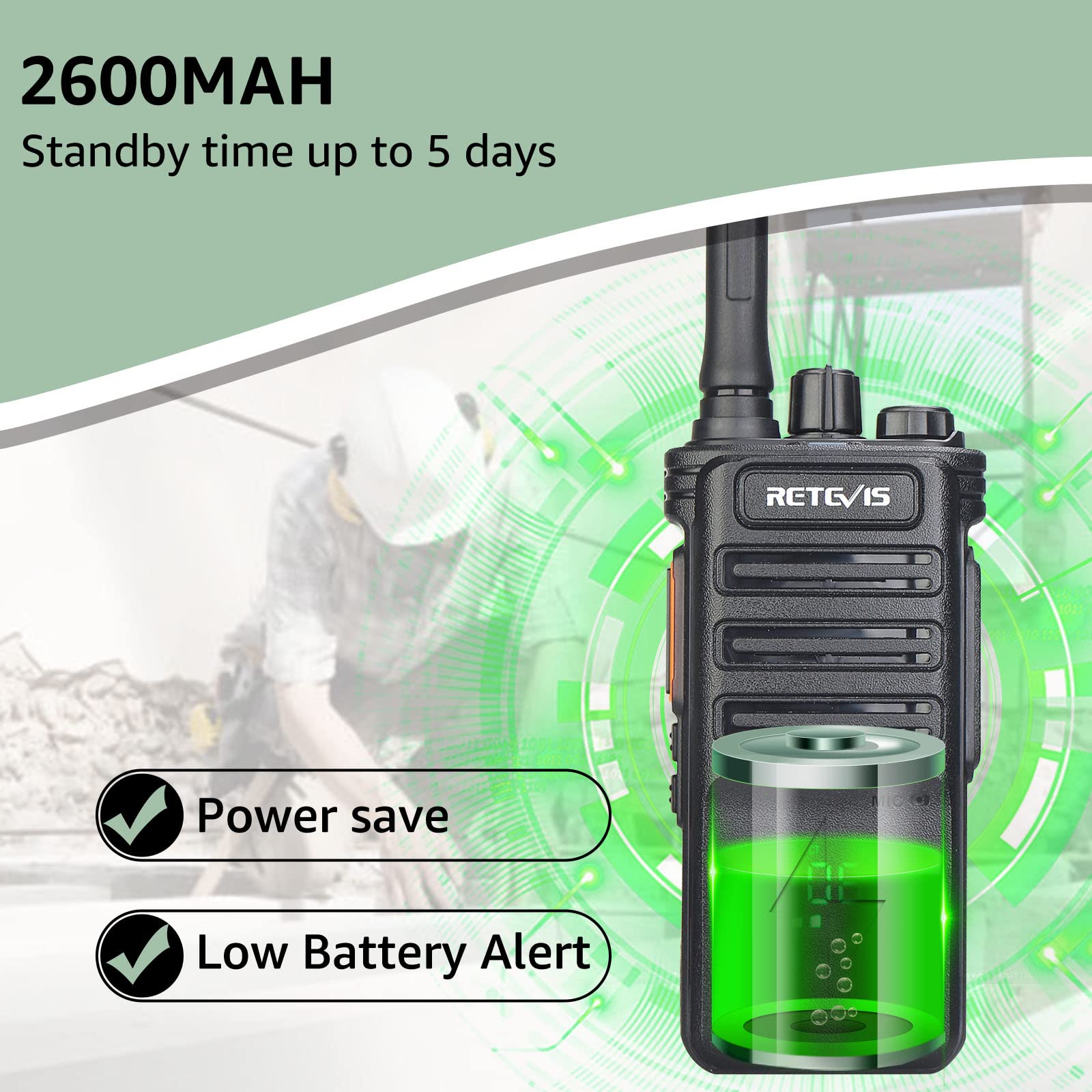 Retevis Rb89 Walkie Talkies With Earpiece, Professional Wireless Walkie Talkie, High Power Gmrs, Rugged, 2600Mah Battery, Two Way Radios Long Range For Construction, Hotels, Business(4 Pack)