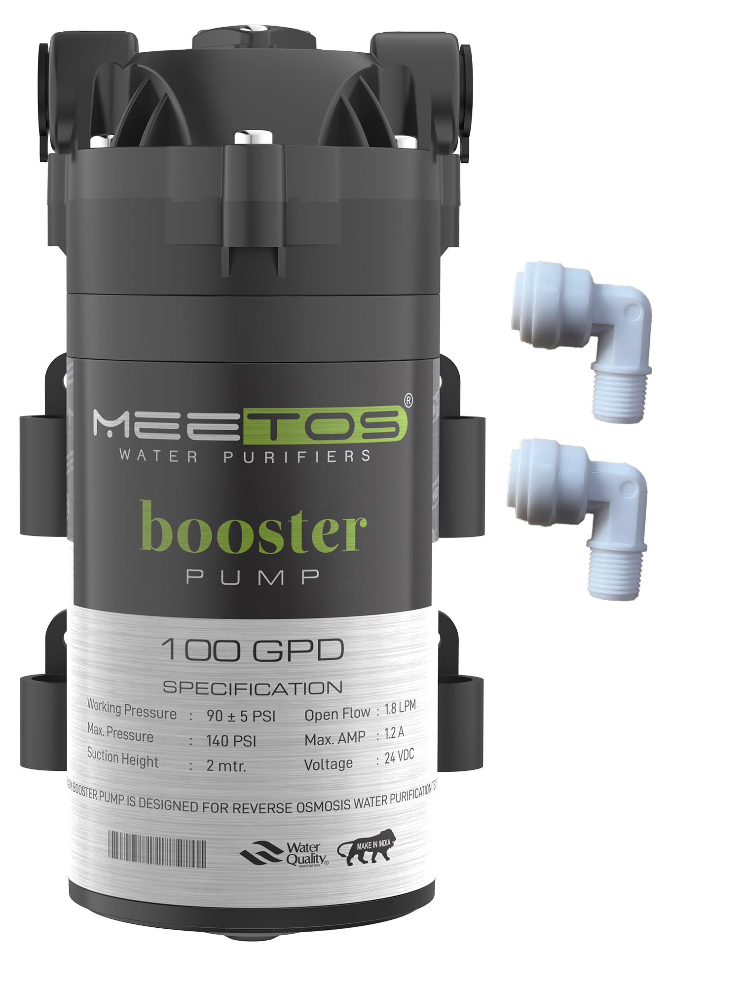 Meetos Ro Gold Booster Pump 100 Gpd, Ro Motor With Elbow Compatible With All Types Of Domestic Ro Water Purifier, Noiseless, Cop