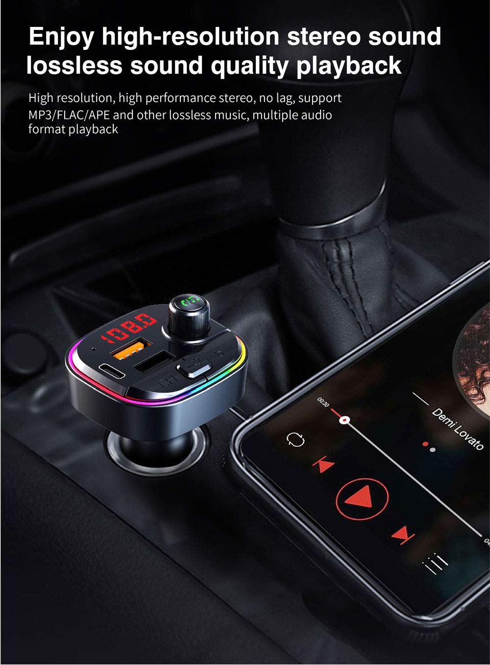 Ohitec Bluetooth Fm Transmitter For Car, Qc3.0 & Usb C Pd 18W Quick Charger & 7 Colors Led Backlit Car Radio Bluetooth Adapter,