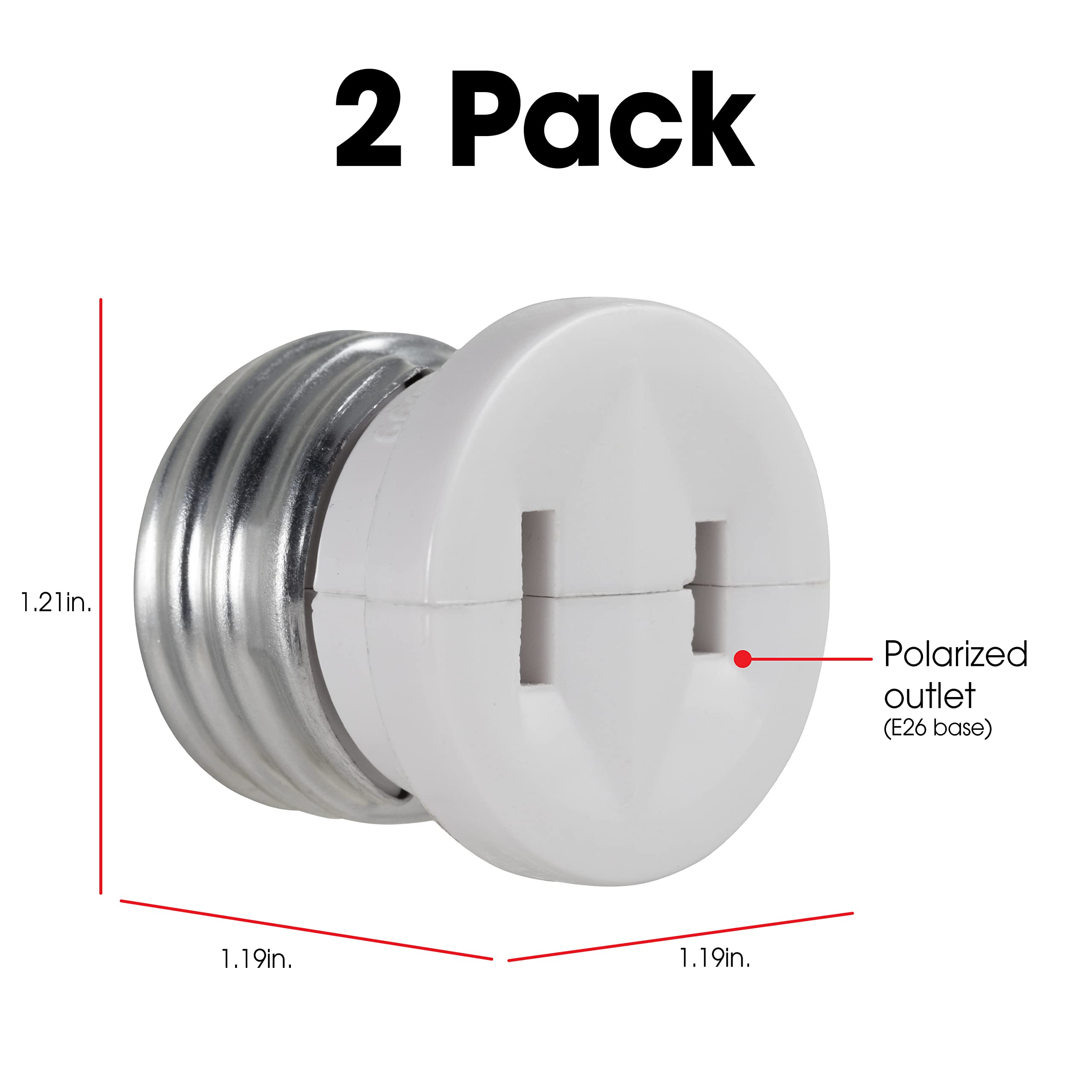 Power Gear Polarized Handy Plug, 2 Pack, Light Socket To Plug Adapter, Easy To Install, 2 Prong, Convert Light Bulb To Outlet So