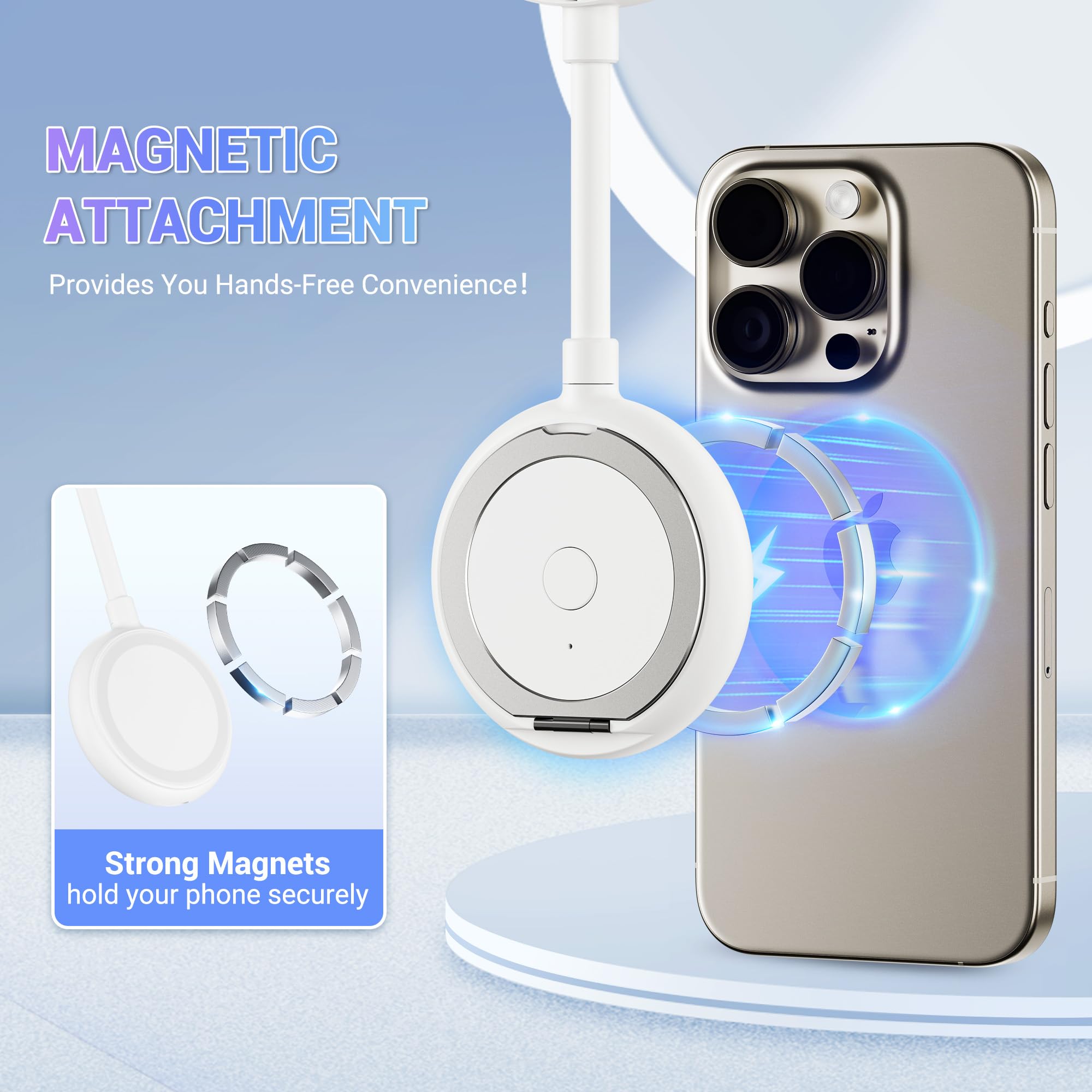 Magnetic Cell Phone Fan,3 Speeds Mini Personal Fan With Flexible Angle Design & Phone Ring,Usb Desk Fan For Iphone 15 14 13 12 P