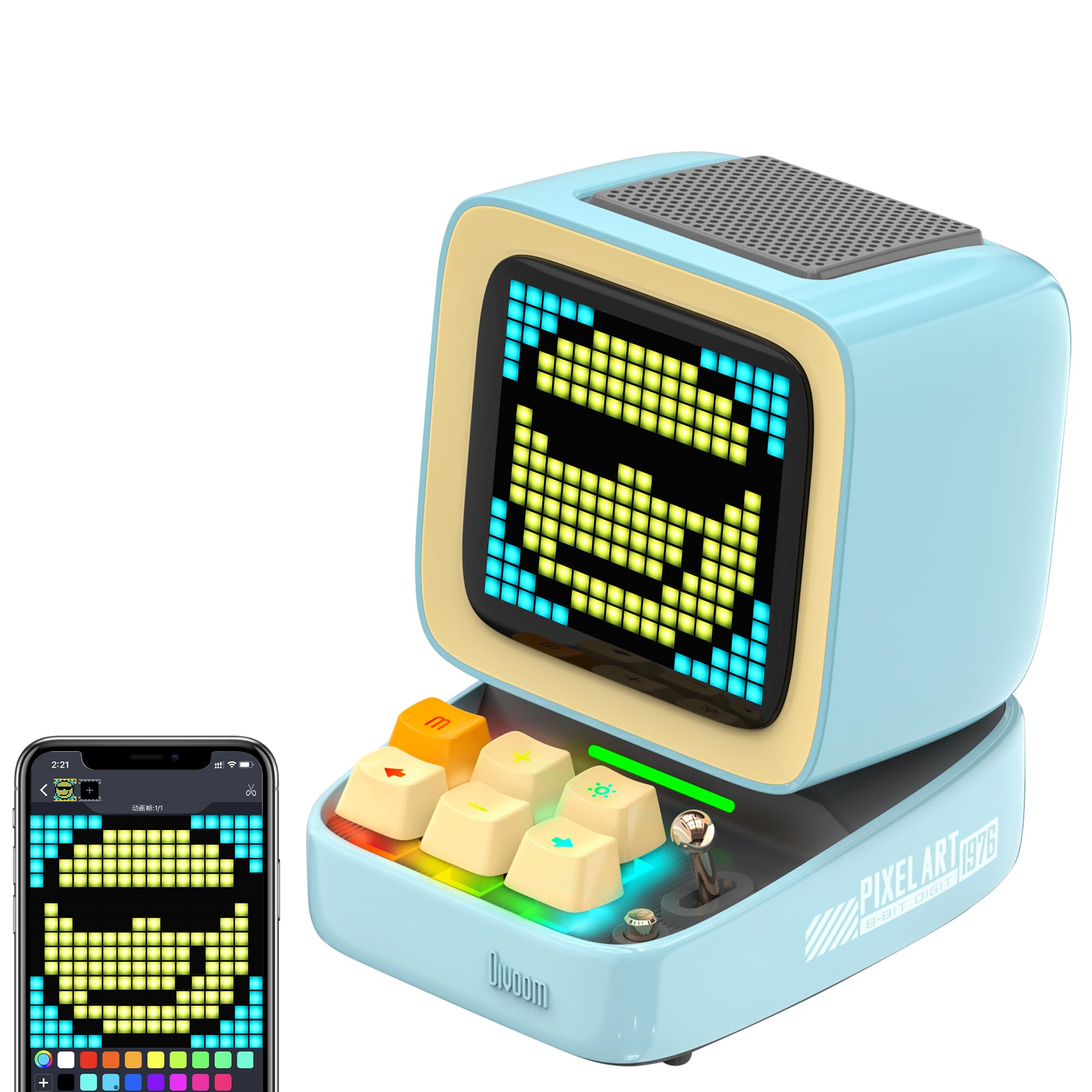 Divoom Ditoo Retro Pixel Art Game Bluetooth Speaker With 16X16 Led App Controlled Front Screen (Blue) �