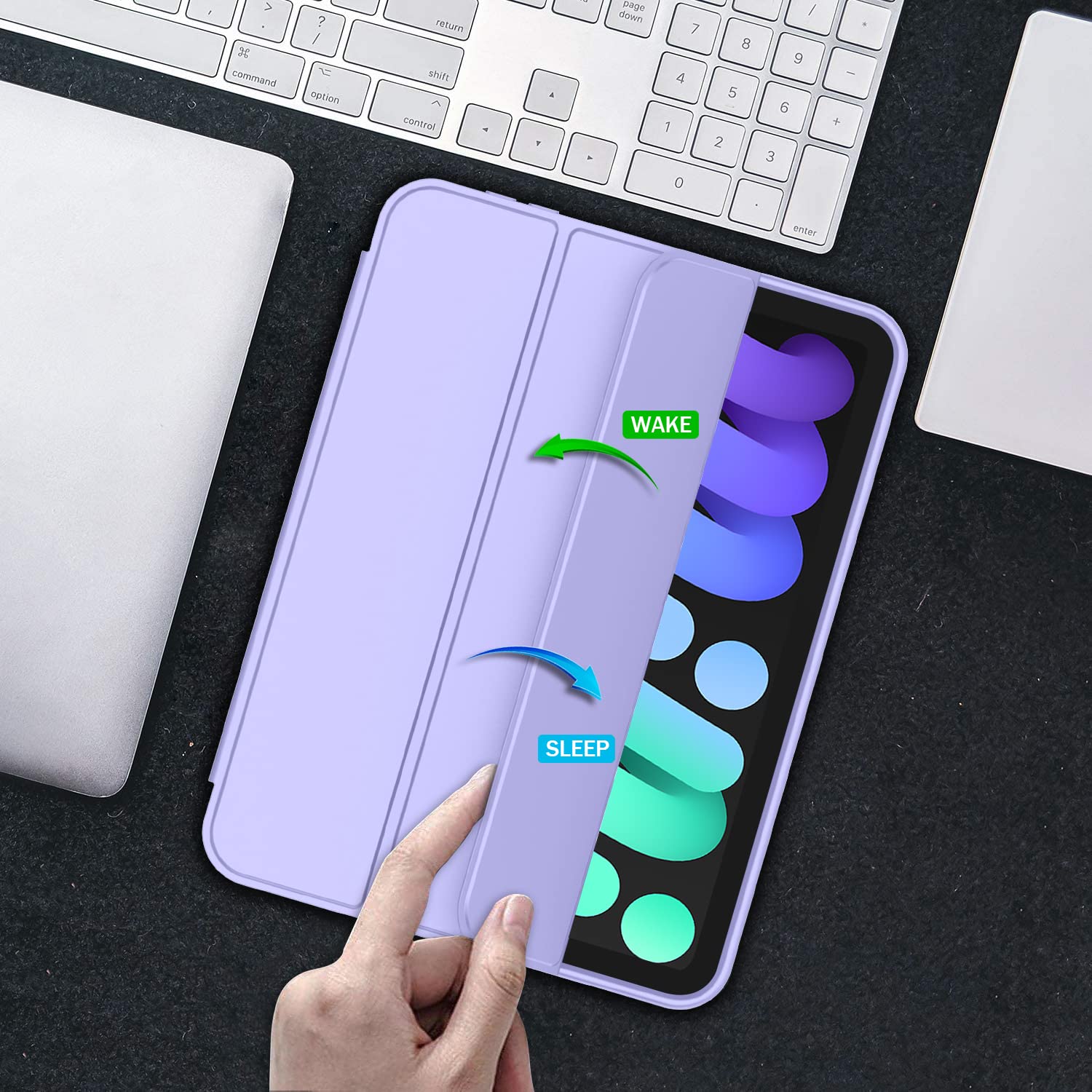 Imieet Ipad Mini 7 Case 2024 (A17 Pro), Ipad Mini 6 Case (8.3 Inch,2021 Model), Ipad Mini 7Th/6Th Generation Case With Pencil Holder, Trifold Stand Smart Case With Soft Tpu Back,Light Purple