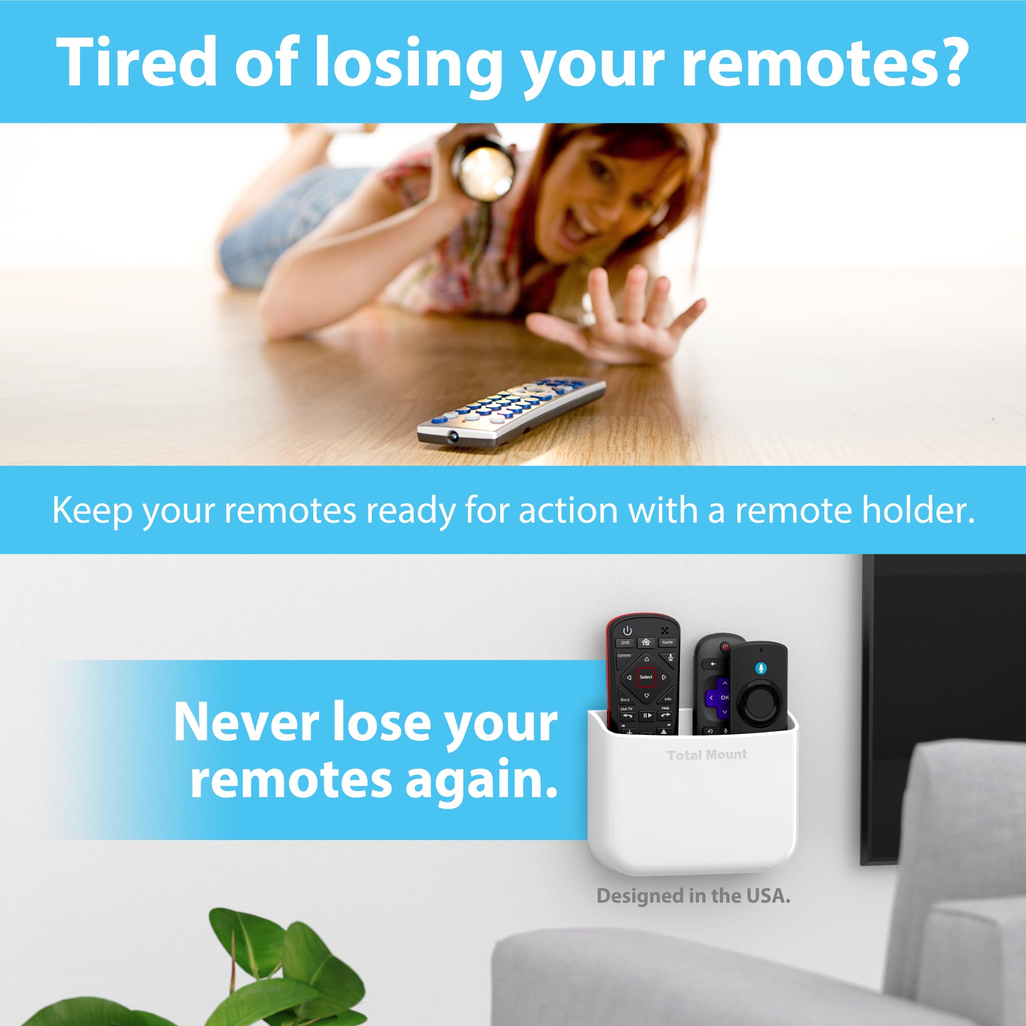 Totalmount Hole Free Remote Holders   Eliminate Need To Drill Holes In Your Wall (For 2 Or 3 Remote Controls   White   Quantity