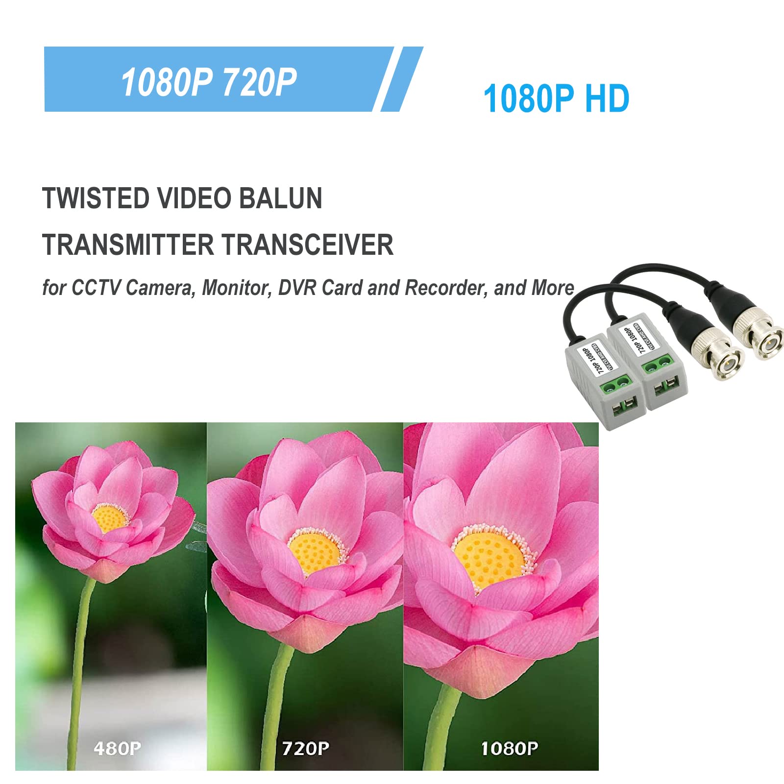 5 Pairs (10Pcs) Passive Video Balun Connector, Hd Mini Cctv Bnc Video Balun Transceiver Transmitter Ahd/Tvi/Cvi Cable Connectors