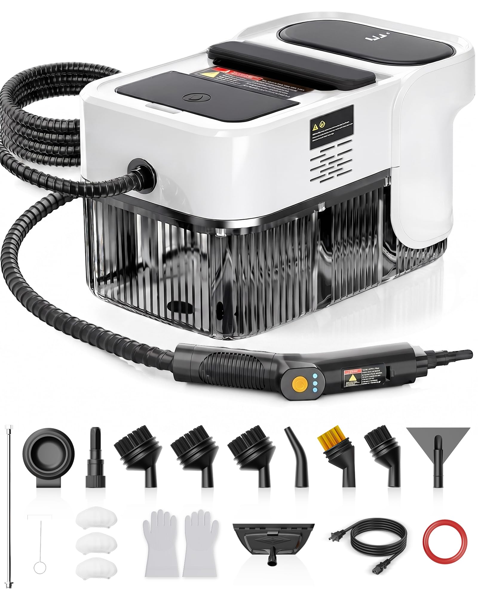 GEVOLCM Steam Cleaner, 3 Level Adjustable Handle with 18 Accessories, White