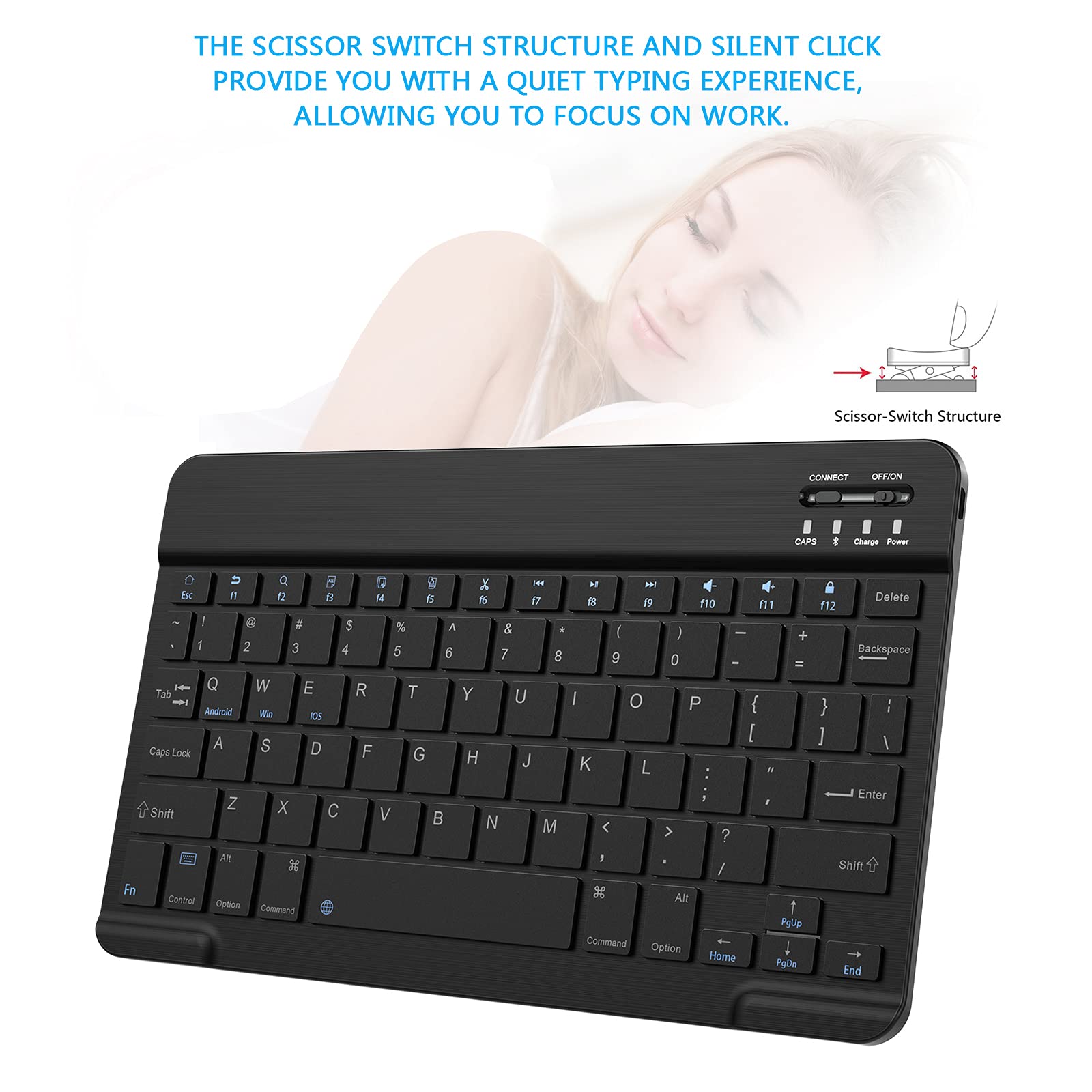 Ultra Slim Small Bluetooth Keyboard, Portable Rechargeable External Cordless Wireless Keyboard For Android Tablet Cell Phone Sam