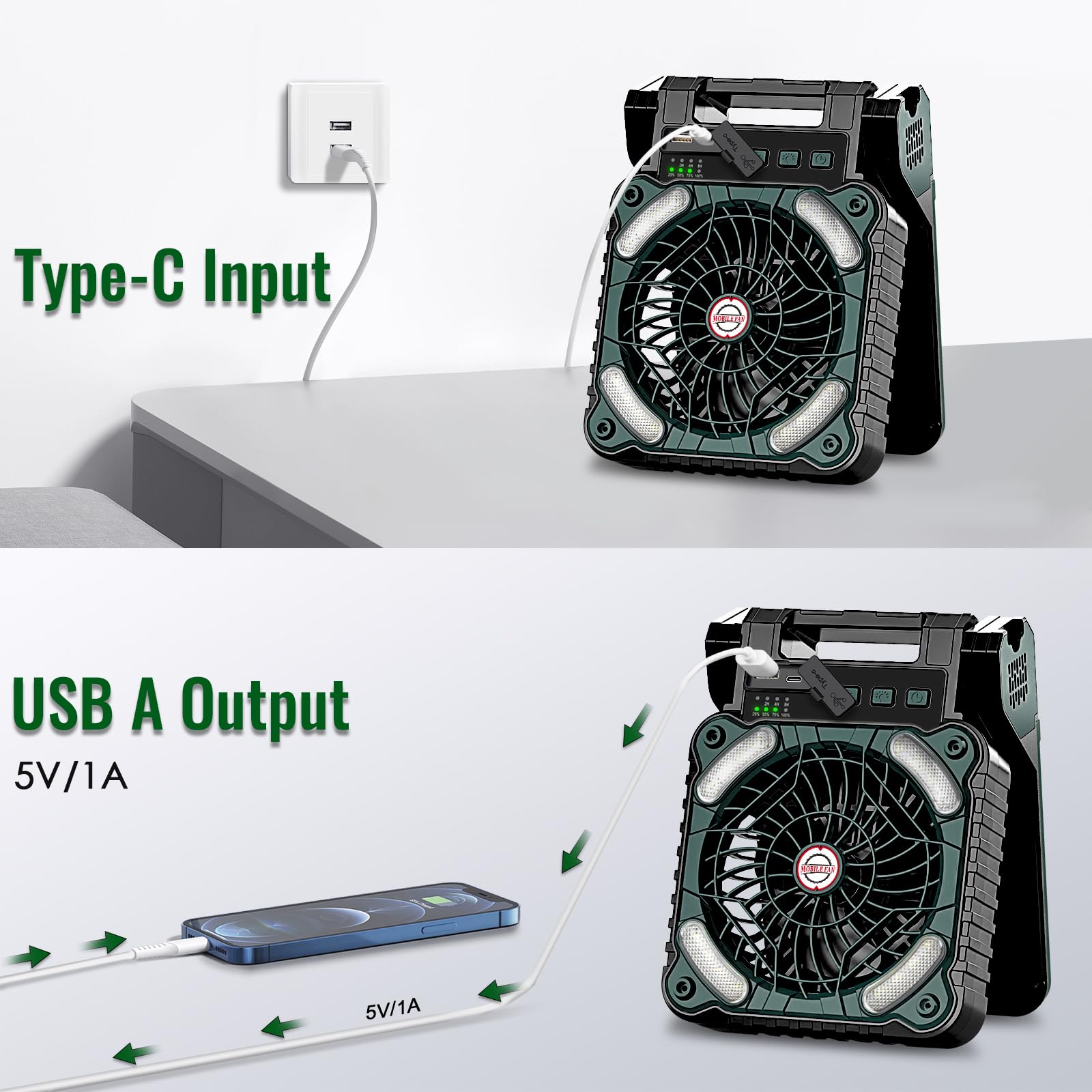 Sendowtek Portable Battery Fan With Solar Panel, 10400Mah Rechargeable Fan With Timer Led Light Small Usb Battery Powered Campin