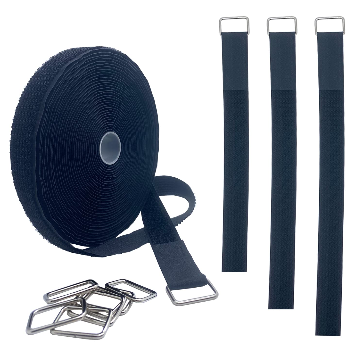 Amsthow 39Ft Black Straps 1 Inch Cinch Straps Long Adhesive Adjustable Reusable Storage Nylon Loop Binding Management Cable Ties