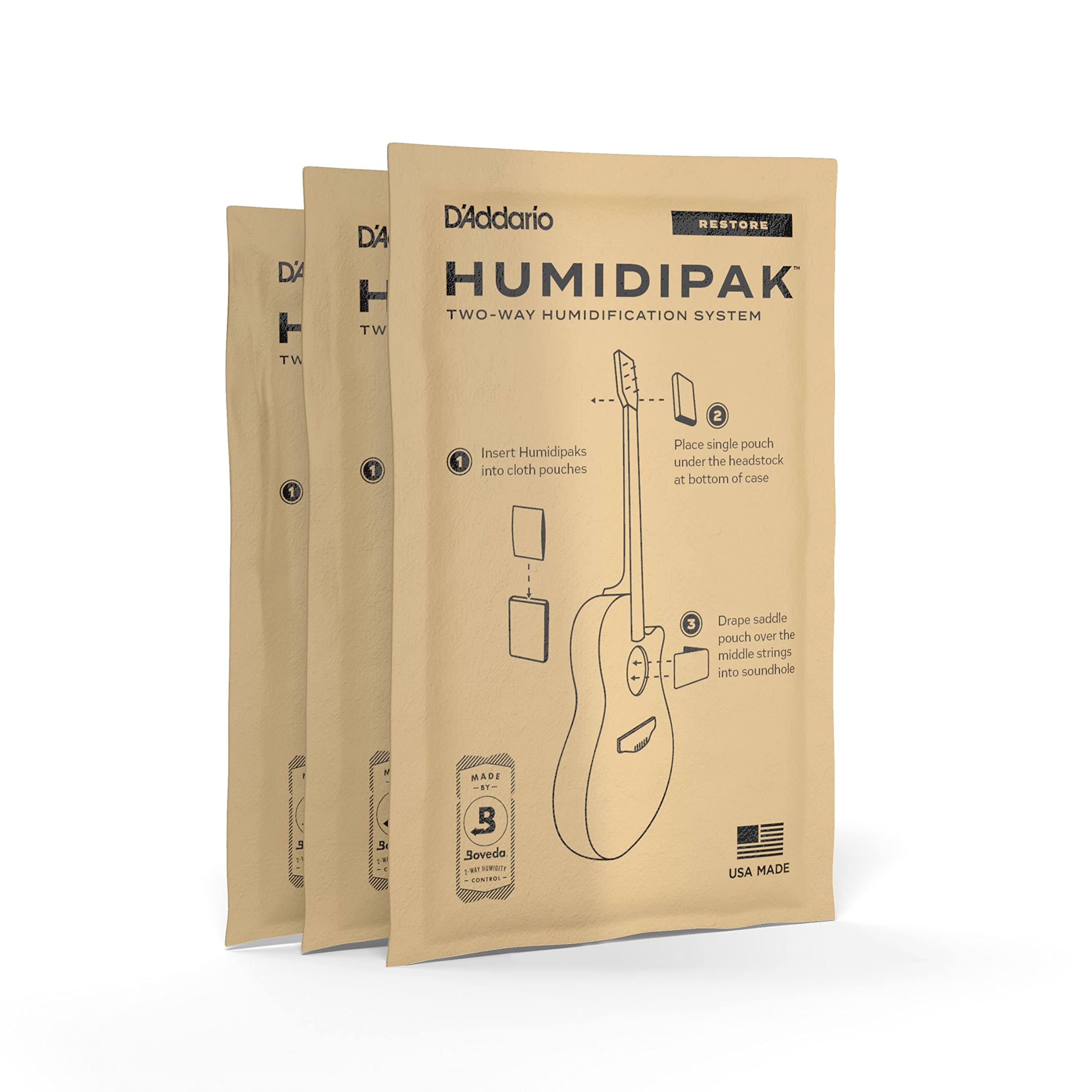 D'Addario Accessories D'Addario Guitar Humidifier Packs   Two Way Humidification System Conditioning Packets   For Restoring To Proper Guitar Humidification Level   3 Restore Conditioning Packets