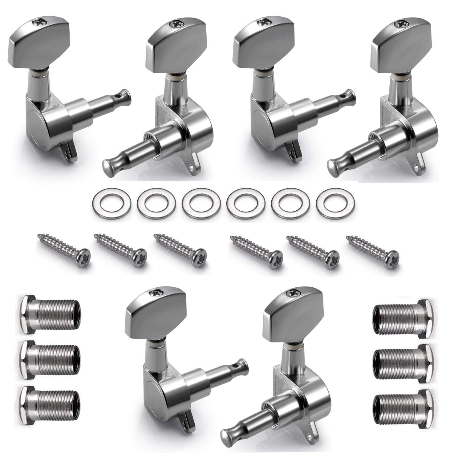 6Pcs Guitar Machine Heads Knobs 3L+3R Guitar String Tuning Peg Tuner For Acoustic Guitar Sliver