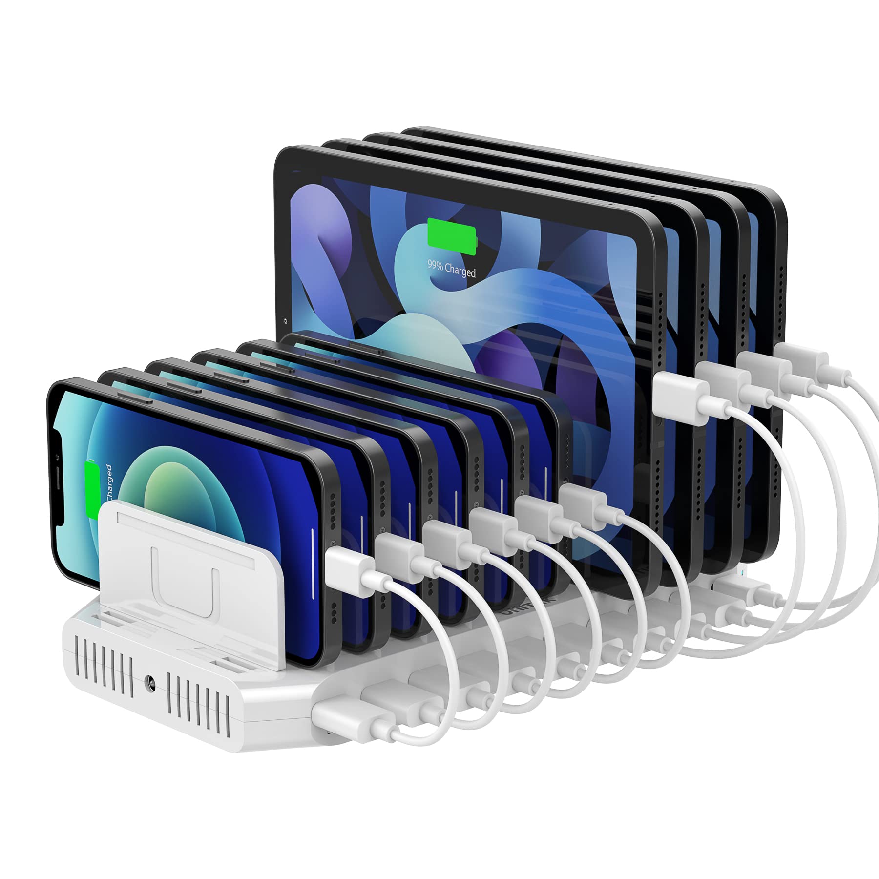 Usb C Pd 60W Charging Station With Qc 3.0, Unitek 160W 10 Port Usb Quick Charger Dock, Power Delivery Compatible With Laptop Mac