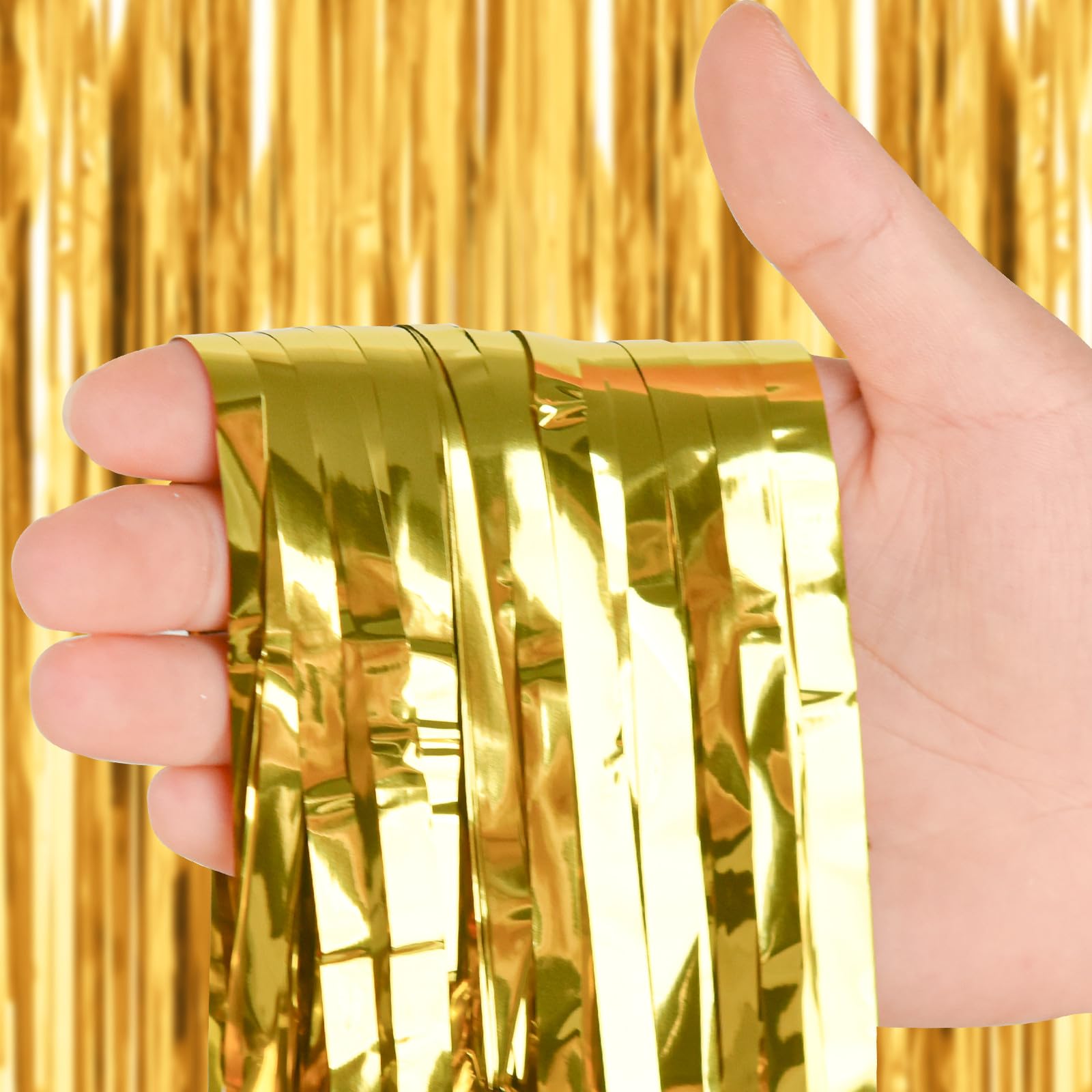 3 Pack 3.3 Ft X 9.9 Ft Gold Tinsel Curtain Party Backdrop Decorations, Metallic Foil Fringe Backdrop Door For Bachelorette Party