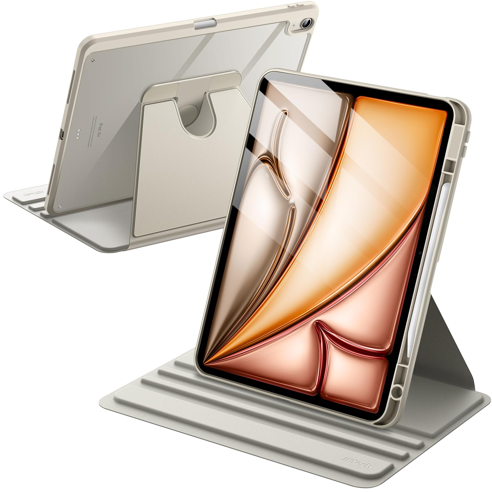 JETech Rotating Case for iPad Air 13-Inch M2 (2024) with Pencil Holder, 360 Degree Rotation Protective Stand Cover Clear Back, A