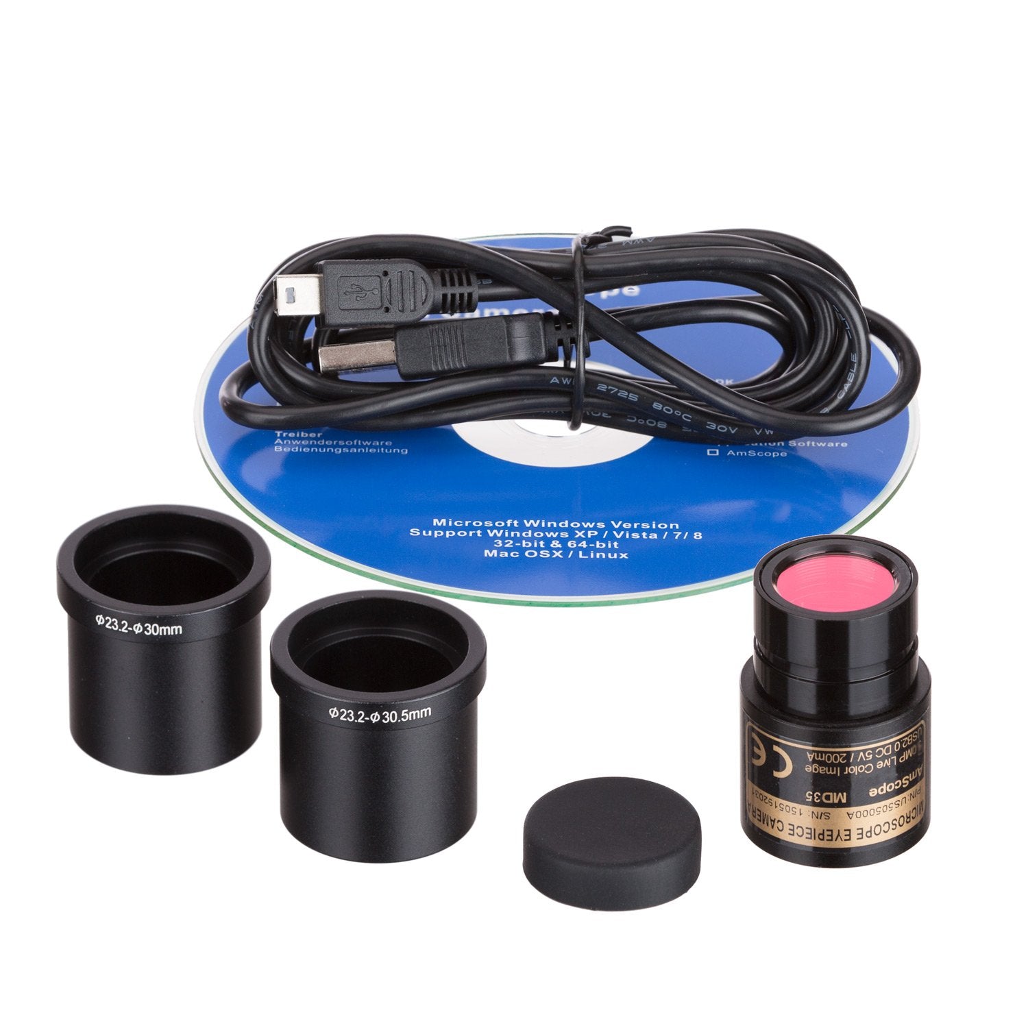 AmScope MD35 0.3MP Digital Microscope Camera for Still and Video Images, 40x Magnification, Eye Tube Mount, USB 2.0 Output, Incl