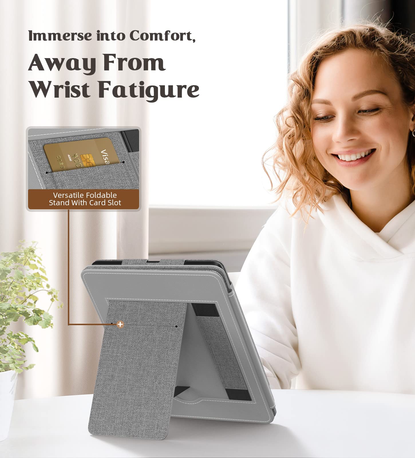 Moko Case For Kindle Paperwhite 11Th Generation 2021 Release, Slim Pu Shell Cover With Auto Wake/Sleep, Denim Gray