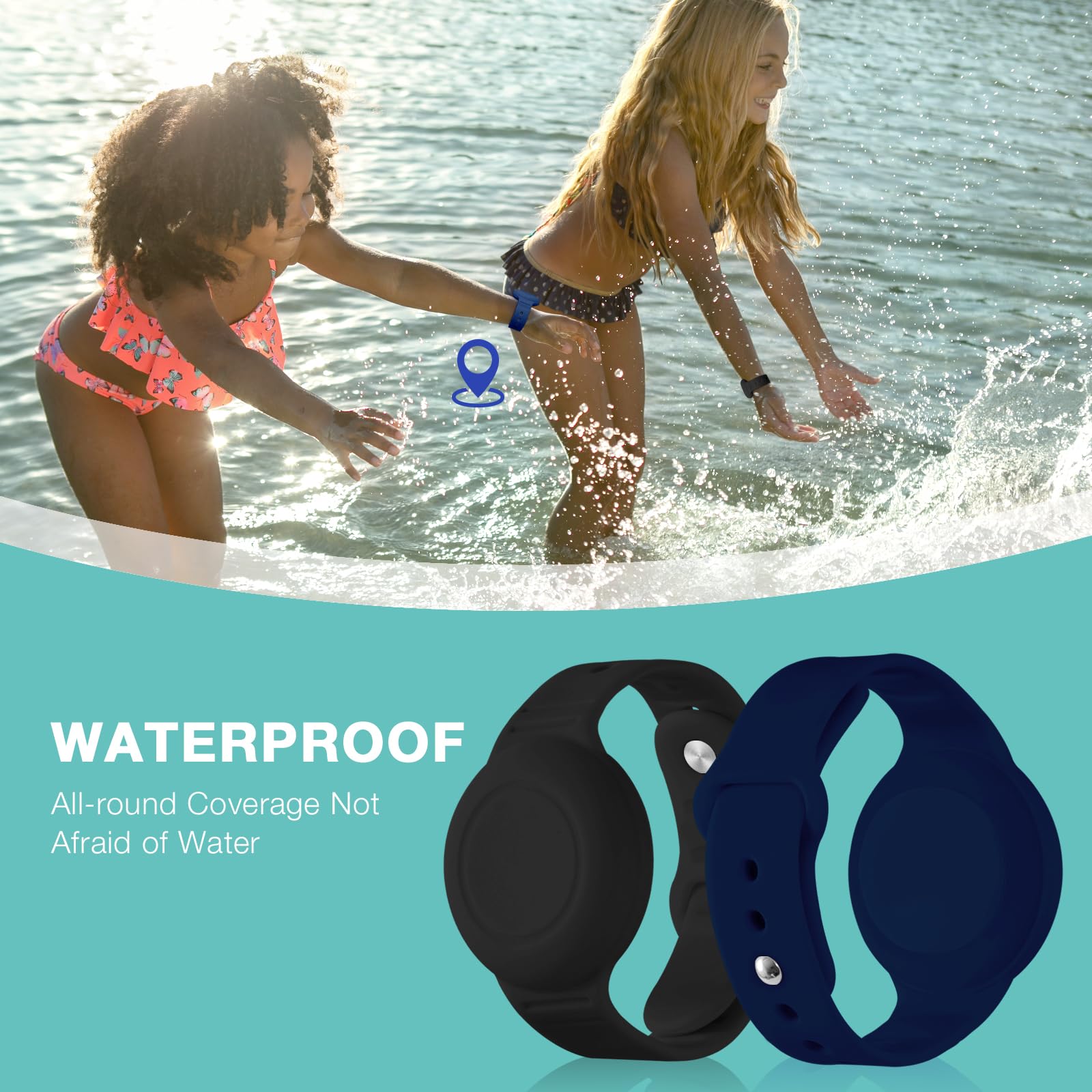 Waterproof Airtag Bracelet For Kids(2 Pack)   Soft Silicone Air Tag Wristband Kids, Lightweight Airtag Watch Band Gps Tracker Ho