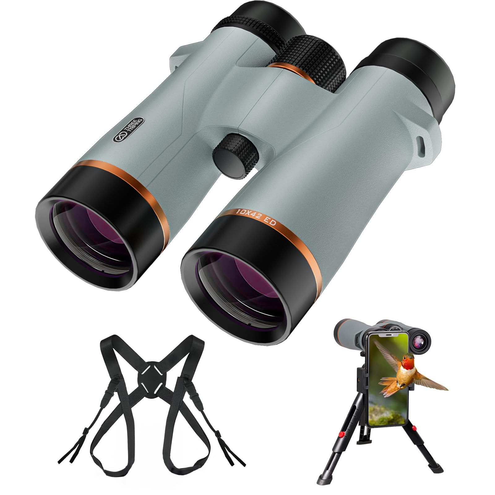 10x42 Professional ED Binoculars for Adults High Powered with Binocular Harness Strap, Phone Adapter and Tripod, Large View Wate