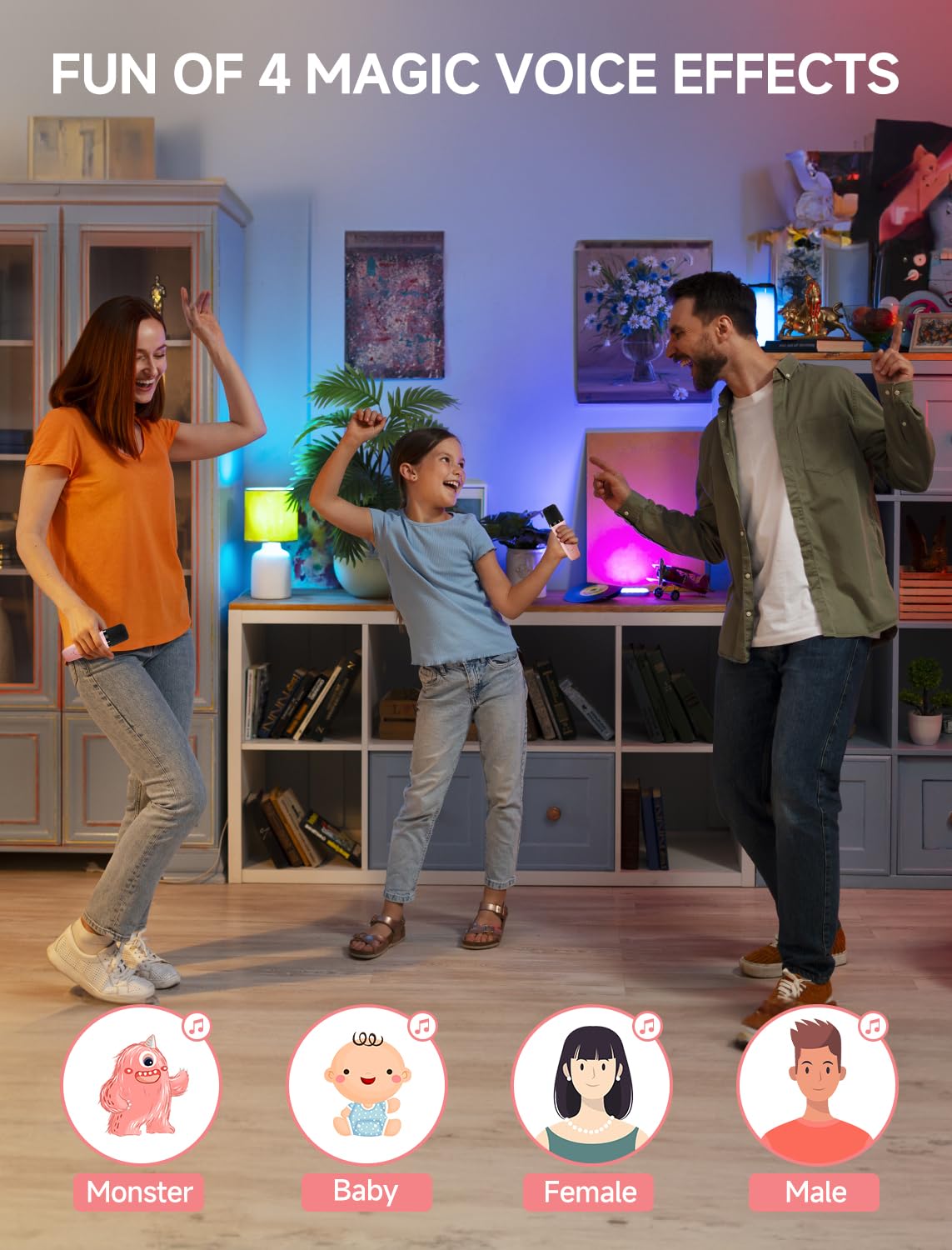 Karaoke Machine For Kids And Adults, Mini Portable Bluetooth Speaker With 2 Wireless Microphones, Led Lights For Tv, Home Party,