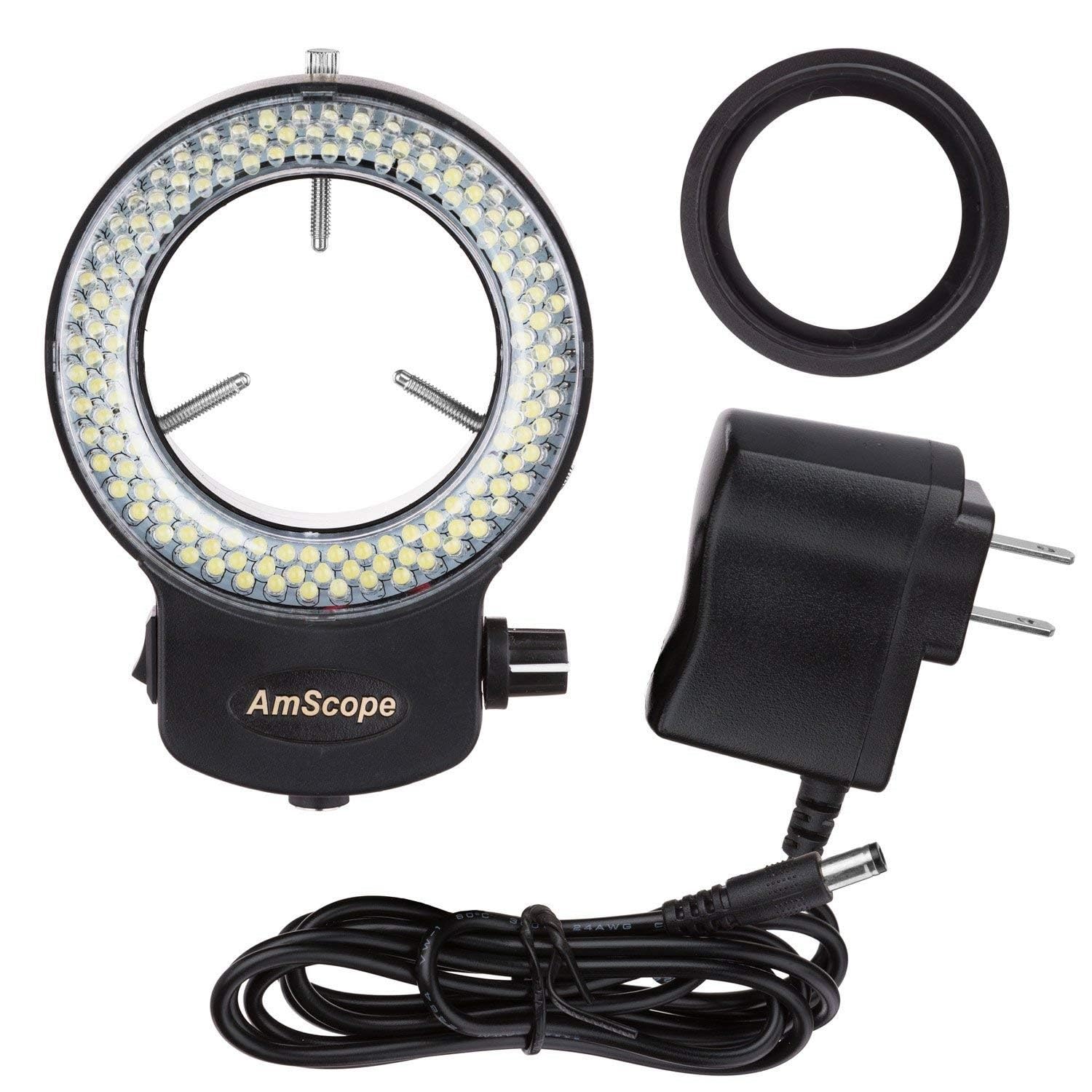 Amscope 144 Led Intensity Adjustable Ring Light: Stereo Microscope Accessory With Black Housing