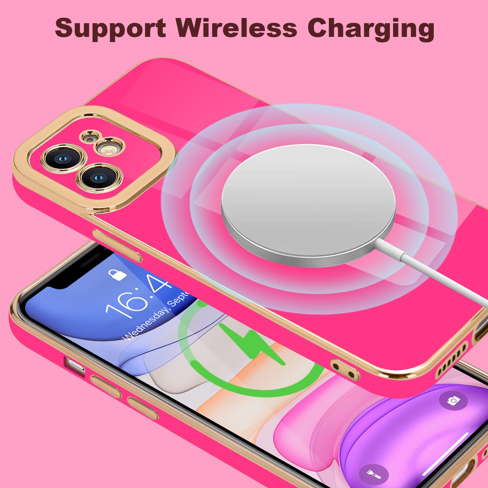 Lafunda For Iphone 11 Case Cute, Luxury Golden Edge Electroplated Case For Women Girls Soft Silicone Tpu Bumper Cover Full Camer