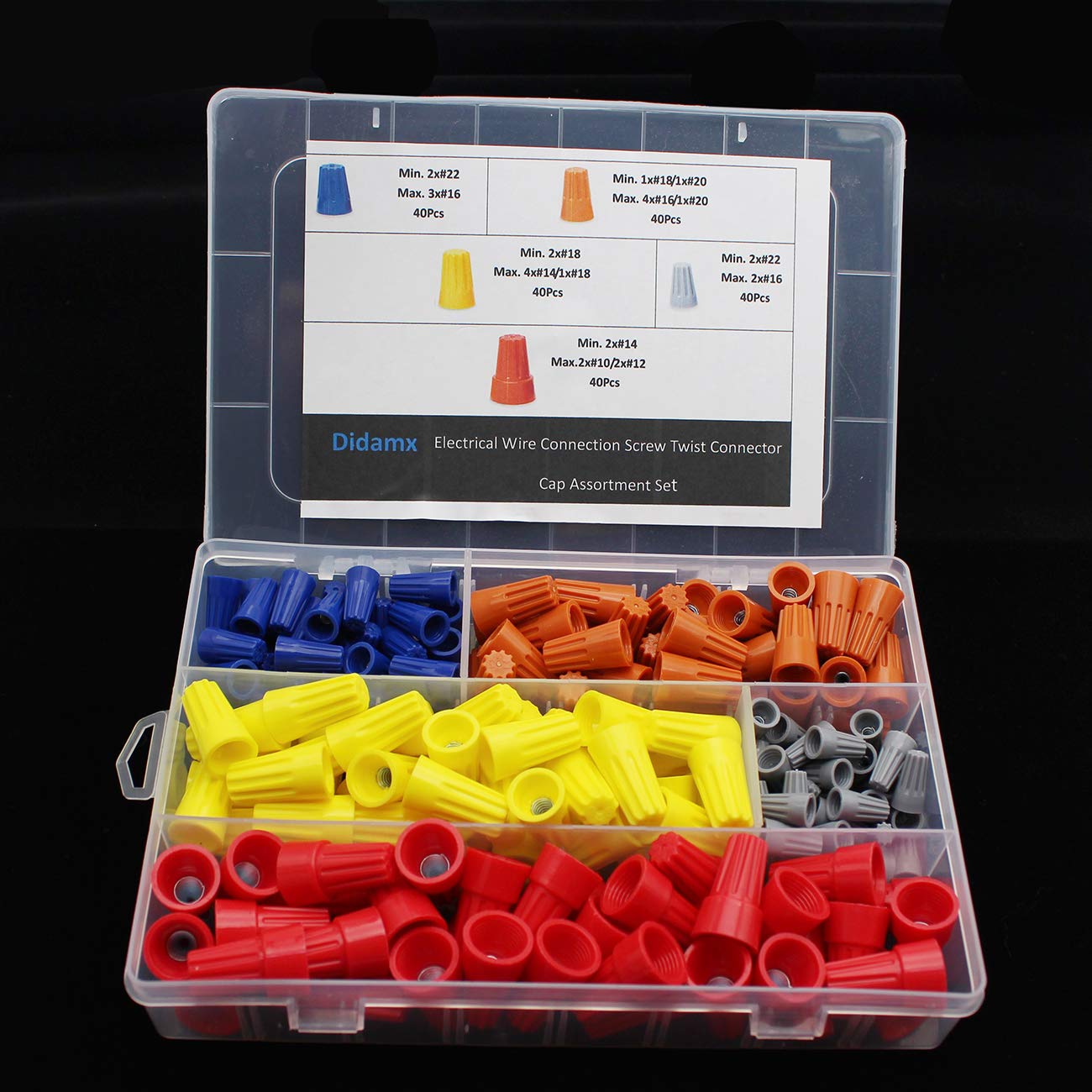 Didamx 200Pcs Electrical Wire Connectors Screw Terminals Spring Insert Twist Nuts Caps Connection Assortment Set