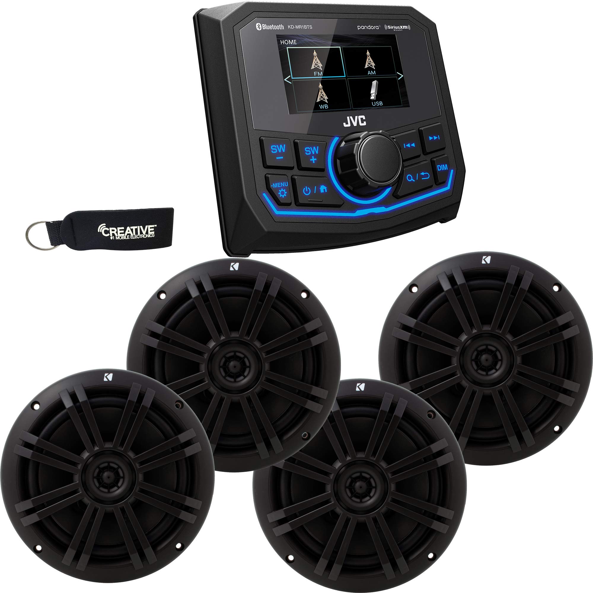 Jvc Kd-Mr1Bts Bluetooth Marine Receiver W/Two Pairs Of Kicker Marine Oem Replacement Speakers - Black