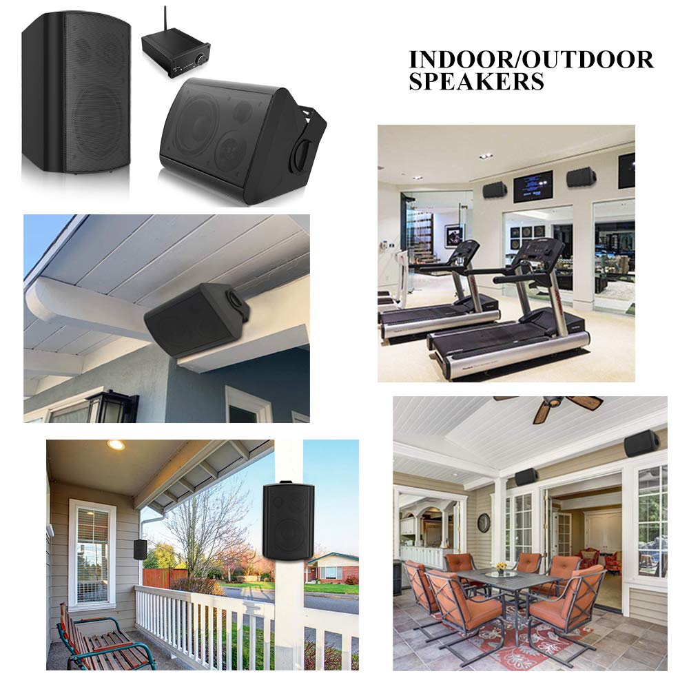 Pohopa 5.25 Inch Outdoor Speakers With Bluetooth Stereo Amplifier Receiver | All Weather Durability | Broad Sound Coverage | Speed Lock Mounting System (Black)