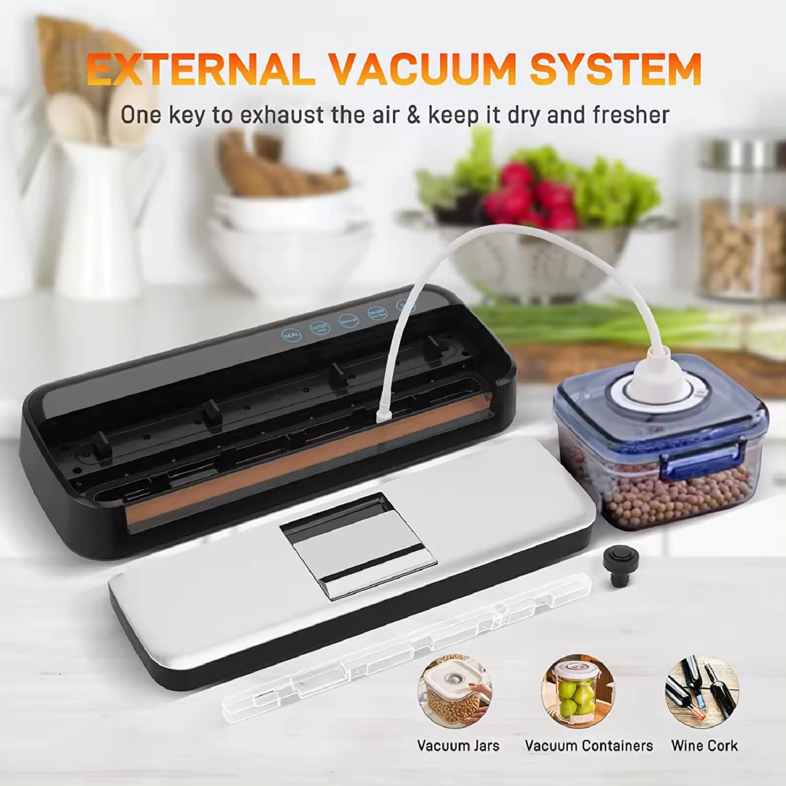 Powerful Vacuum Sealer Machine, One Touch Automatic Food Sealer With 15 Bags, Dry/Moist/Seal/Manual/External Vac, 7Mm Heating Wi